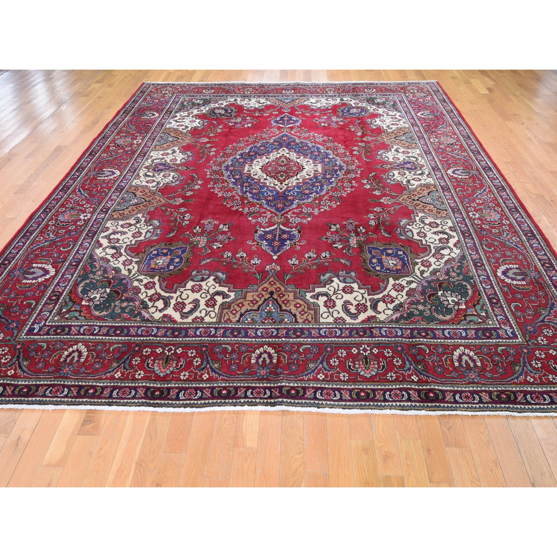 9-10 x12-2  Red Vintage Persian Tabriz Some Wear Pure Wool Hand Knotted Oriental Rug 
