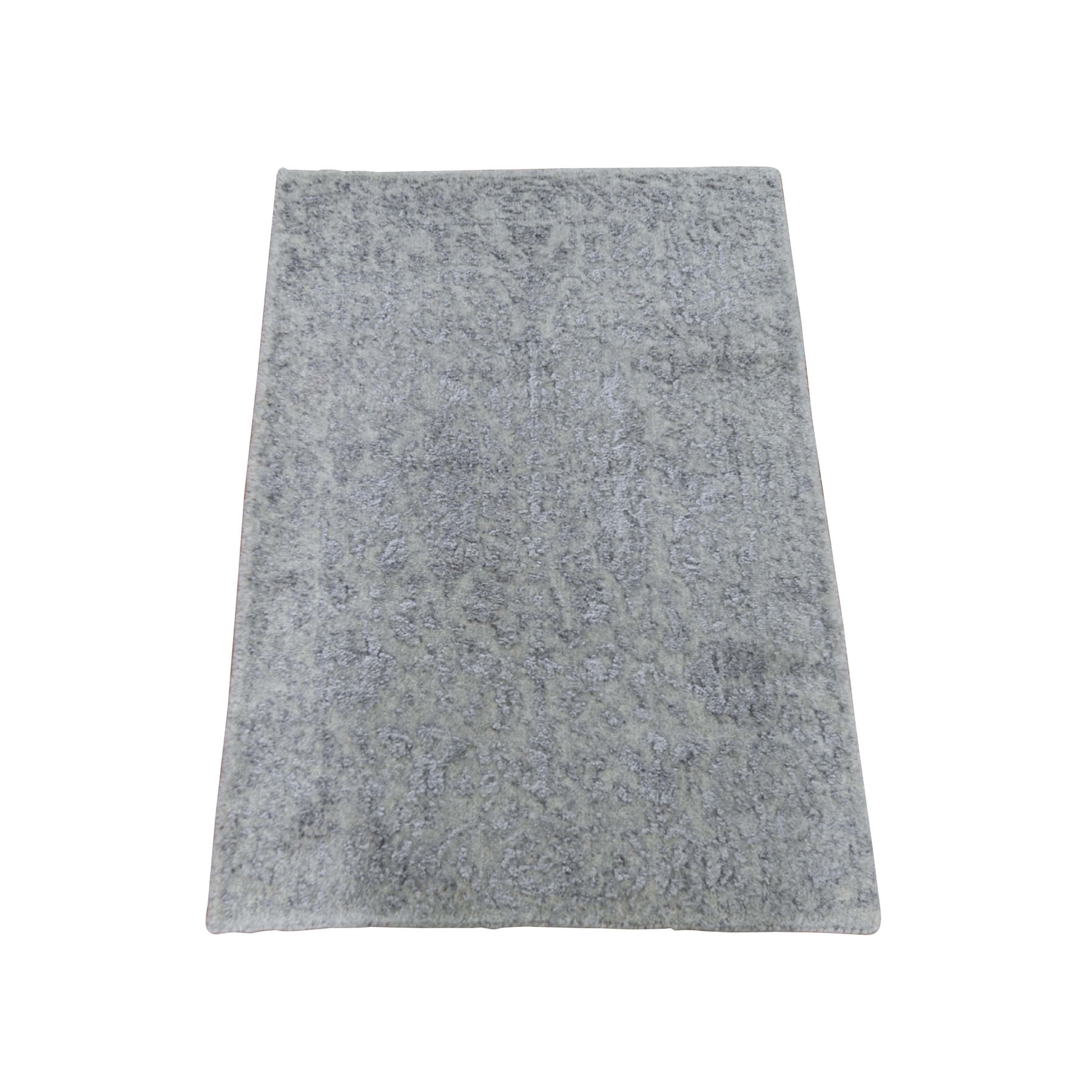 2'X3' Gray Wool And Silk Jacquard Hand Loomed Oriental Rug moad9aae