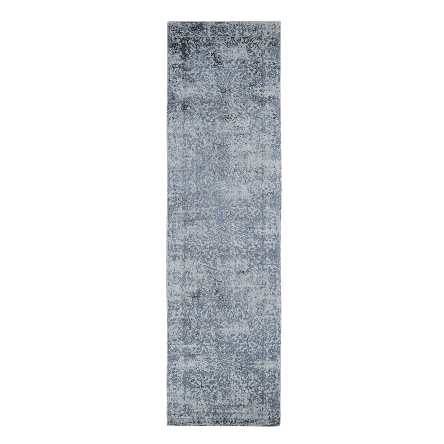 2-5 x8-2   Fine jacquard Hand Loomed Erased Design Wool And Silk Runner Oriental Rug 