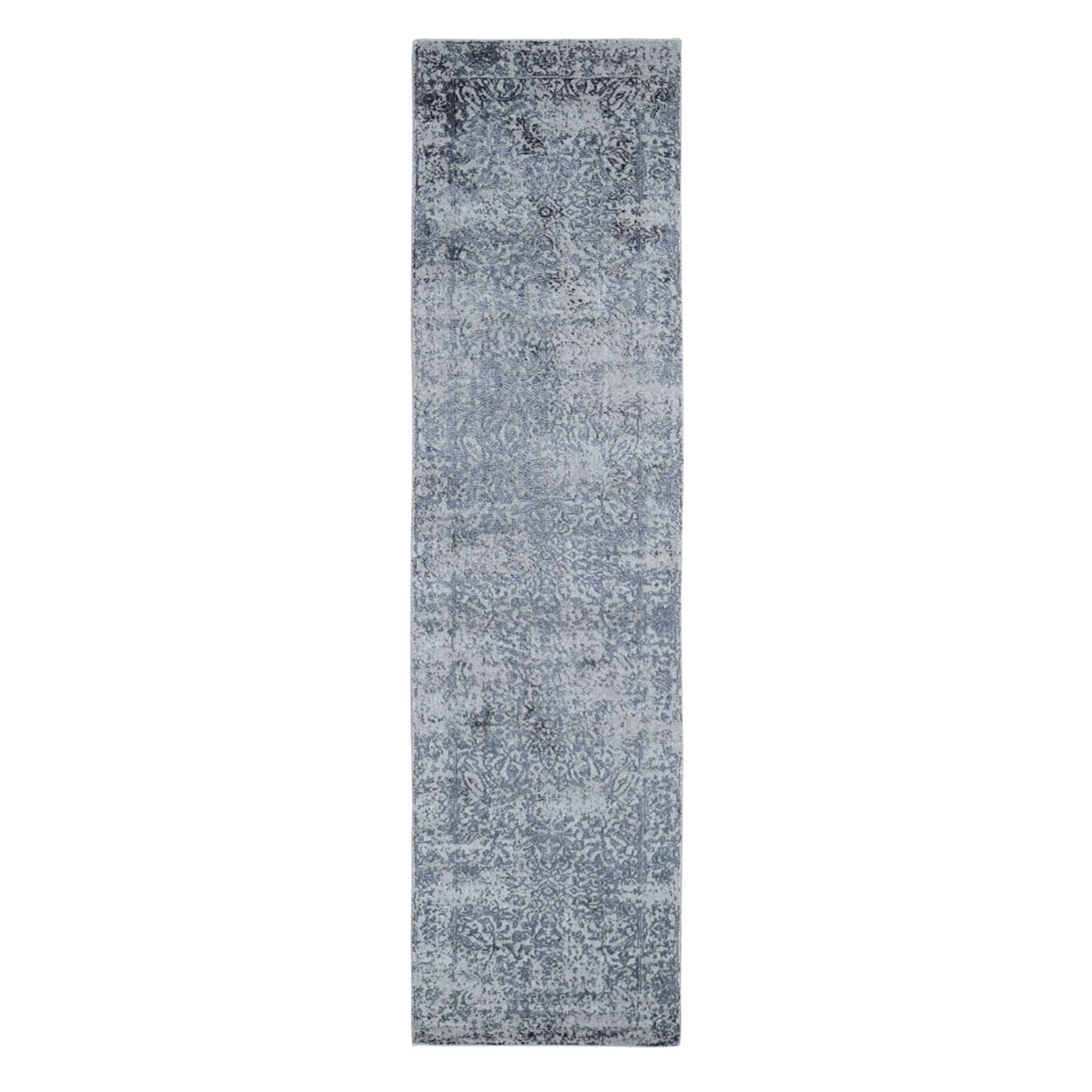 2-5 x8-2  Fine jacquard Hand Loomed Erased Design Wool And Silk Runner Oriental Rug 
