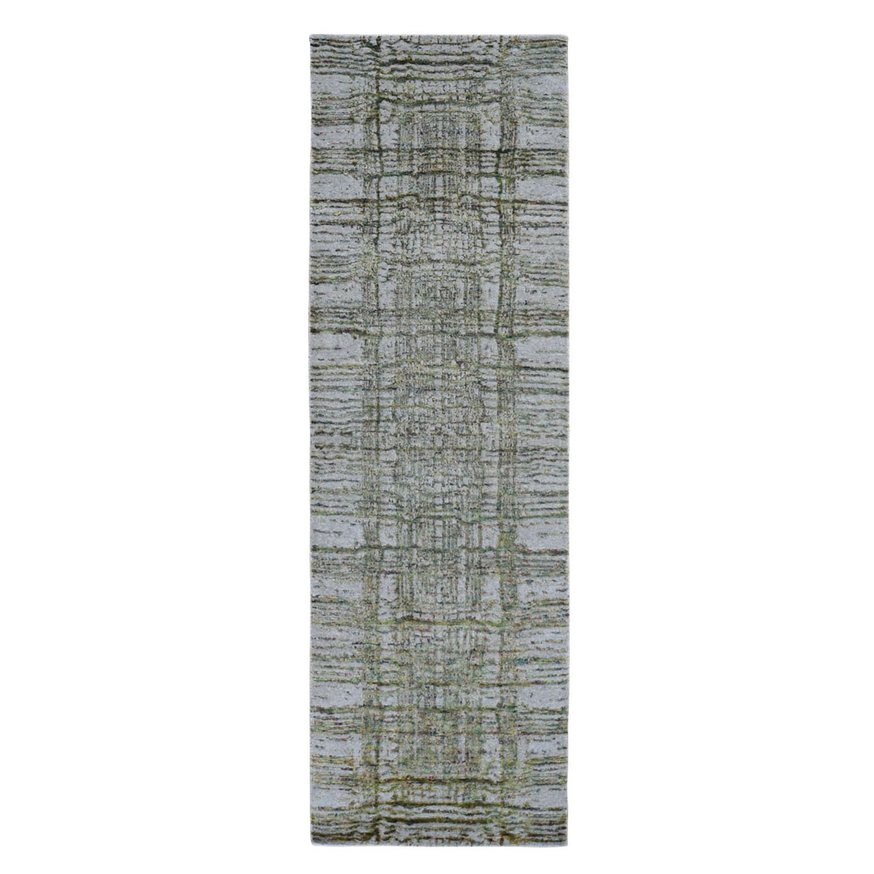 2'6"X9'9"  Gray Fine Jacquard Hand Loomed Modern Wool And Silk Runner Oriental Rug moad9aba