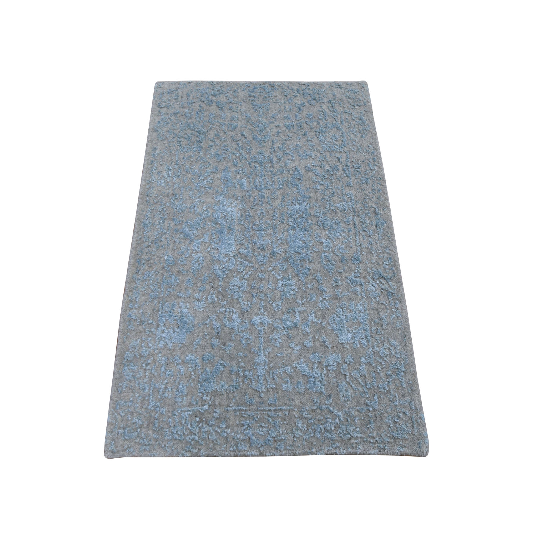 2'X3'1" Gray Jacquard Hand Loomed Wool And Art Silk Cypress Tree Design Oriental Rug moad9ab7