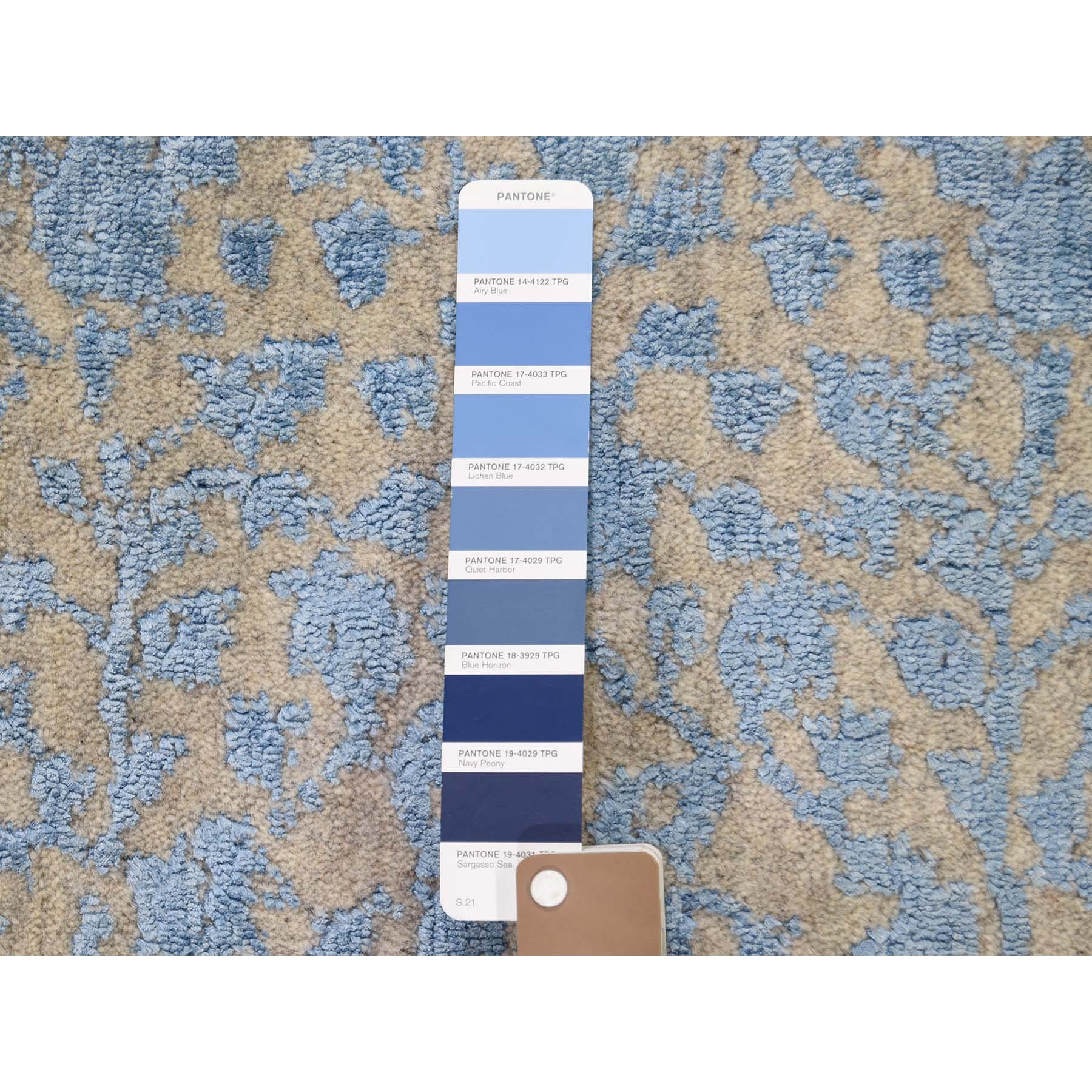 2-5 x6-2  Jacquard Hand Loomed Blue Broken Cypress Tree Design Silken Thick And Plush Runner Oriental Rug 