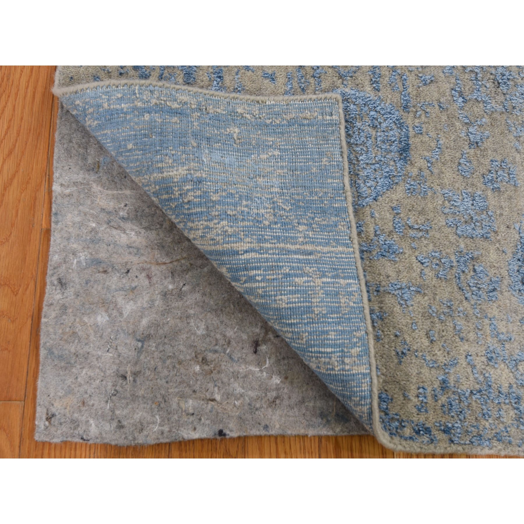 2-5 x5-10  Blue Jacquard Hand Loomed Wool and Art Silk Pomegranate Design Runner Oriental Rug 