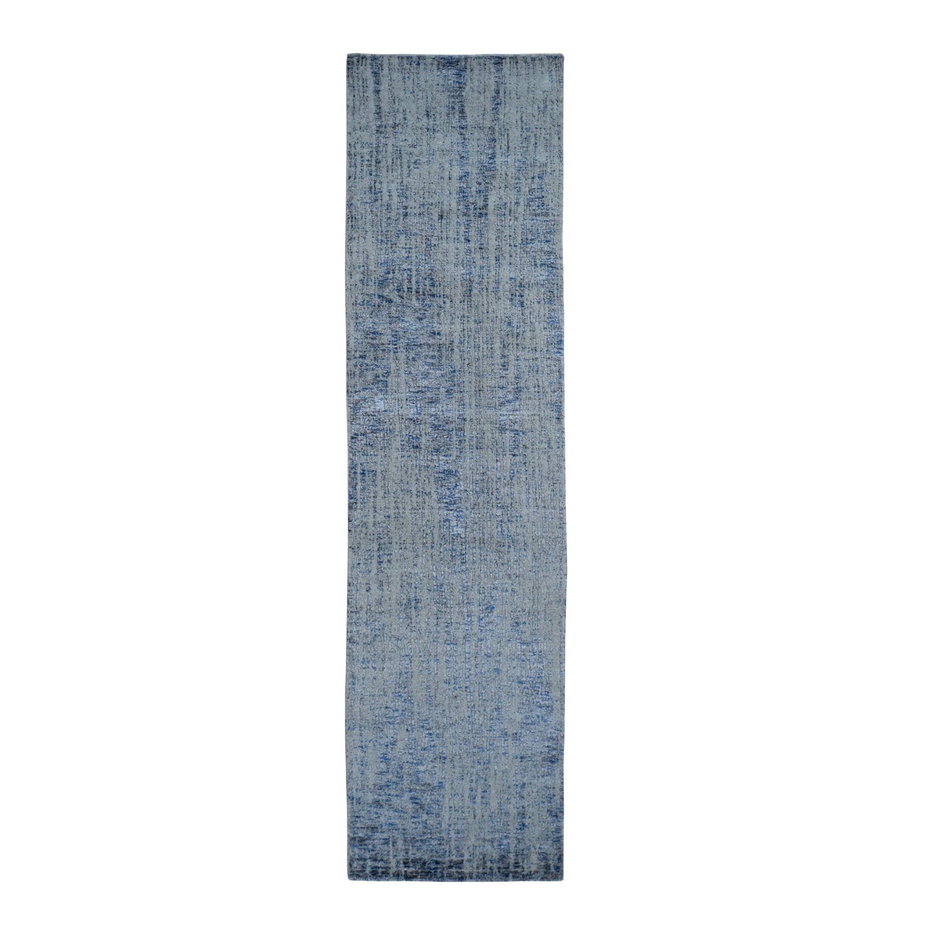 2'5"X11'8" Gray Fine Jacquard Hand-Loomed Modern Wool And Silk Runner Oriental Rug moad9ace