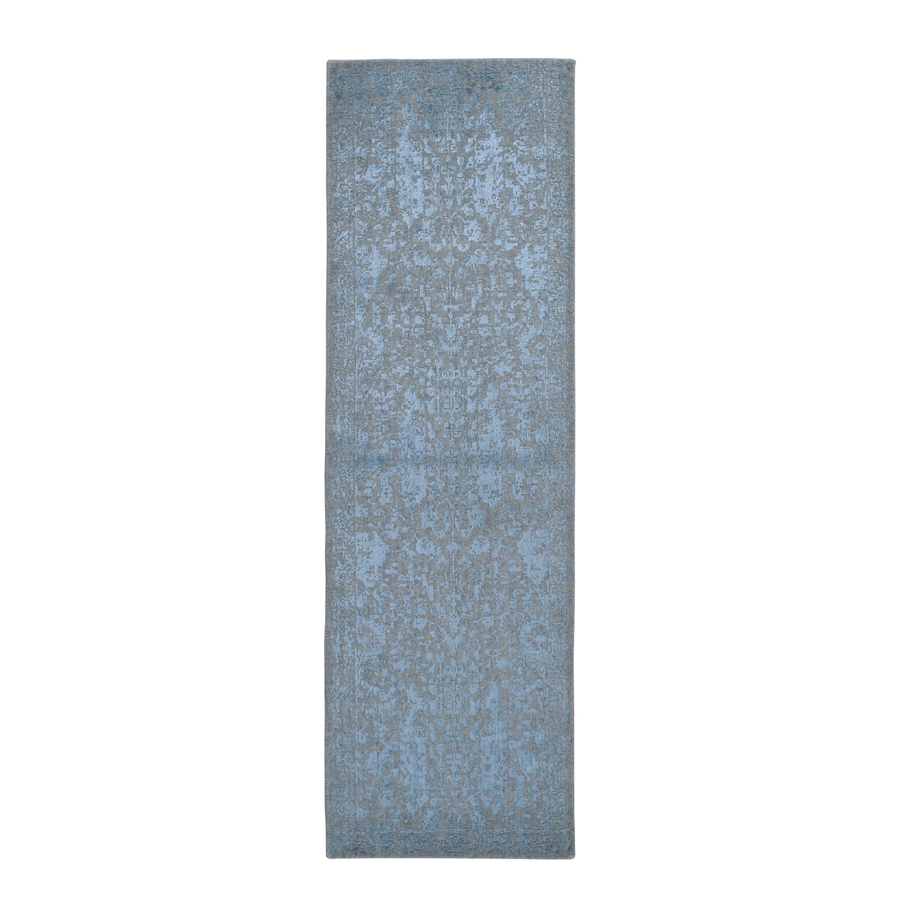 2-5 x8- Gray Jacquard Hand Loomed Wool And Art Silk Heriz Design Runner Oriental Rug 