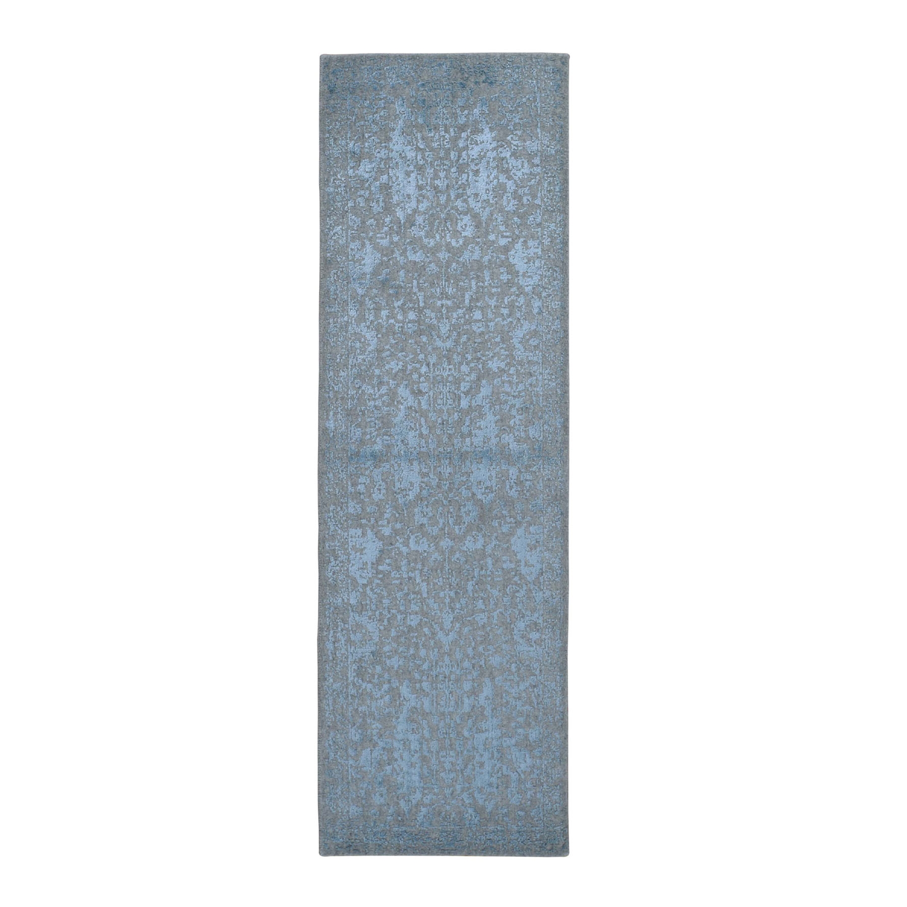 2'6"X8' Gray Jacquard Hand Loomed Wool And Art Silk Heriz Design Runner Oriental Rug moad9ac7