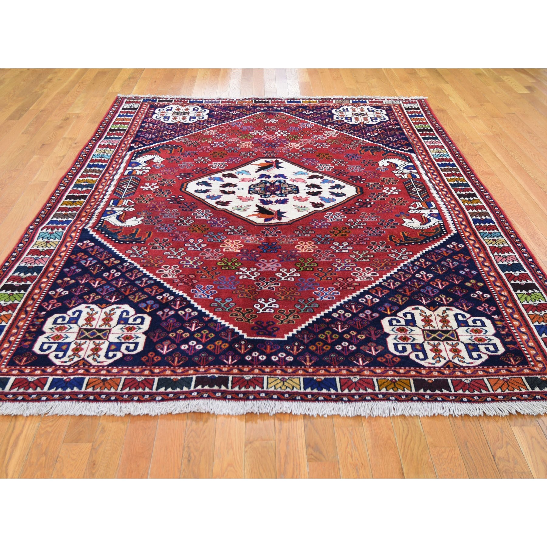 8-x9-4  Red New Persian Shiraz With Trojan Horses Pure Wool Hand Knotted Oriental Rug 