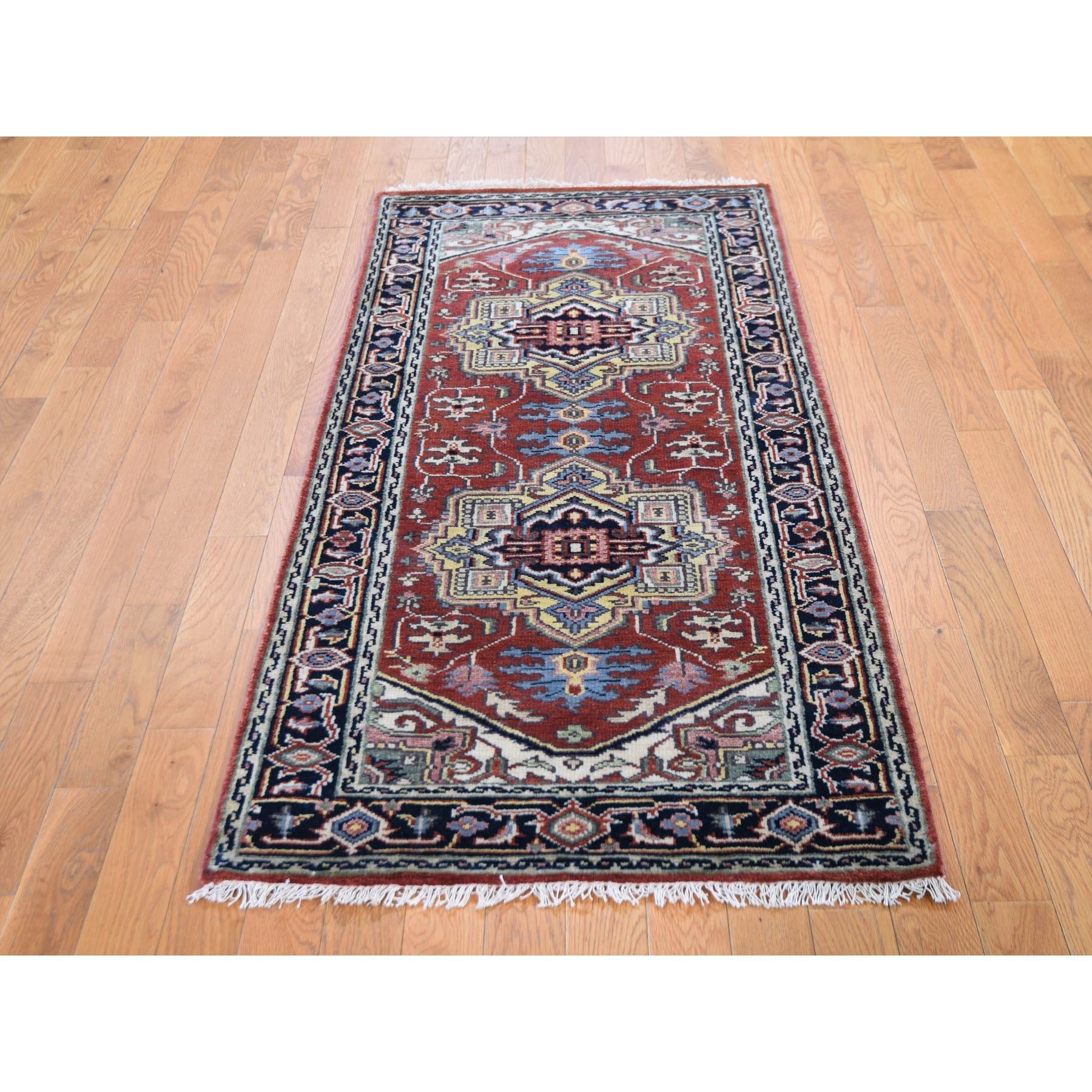 2-4 x6- Red Heriz Revival Pure Wool Runner Hand Knotted Oriental Rug 