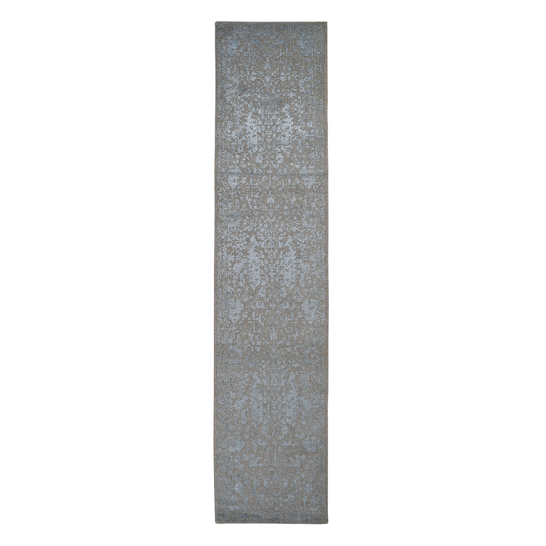 2-5 x10-1   Gray Jacquard Hand Loomed Wool And Art Silk Heriz Design Runner Oriental Rug 