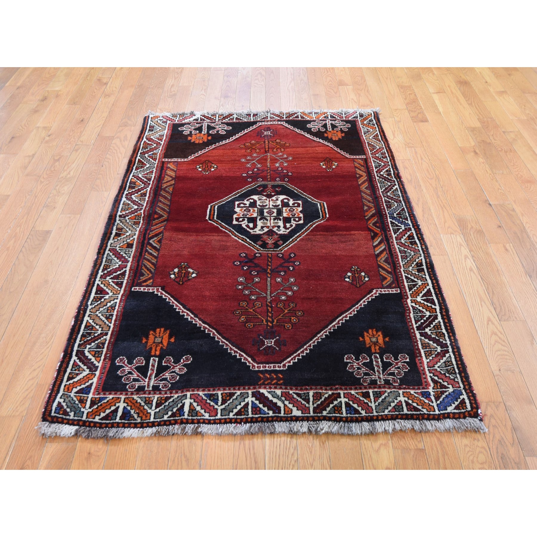 4-x5-9  Red New Persian Shiraz Abrush Pure Wool Hand Knotted Oriental Rug 