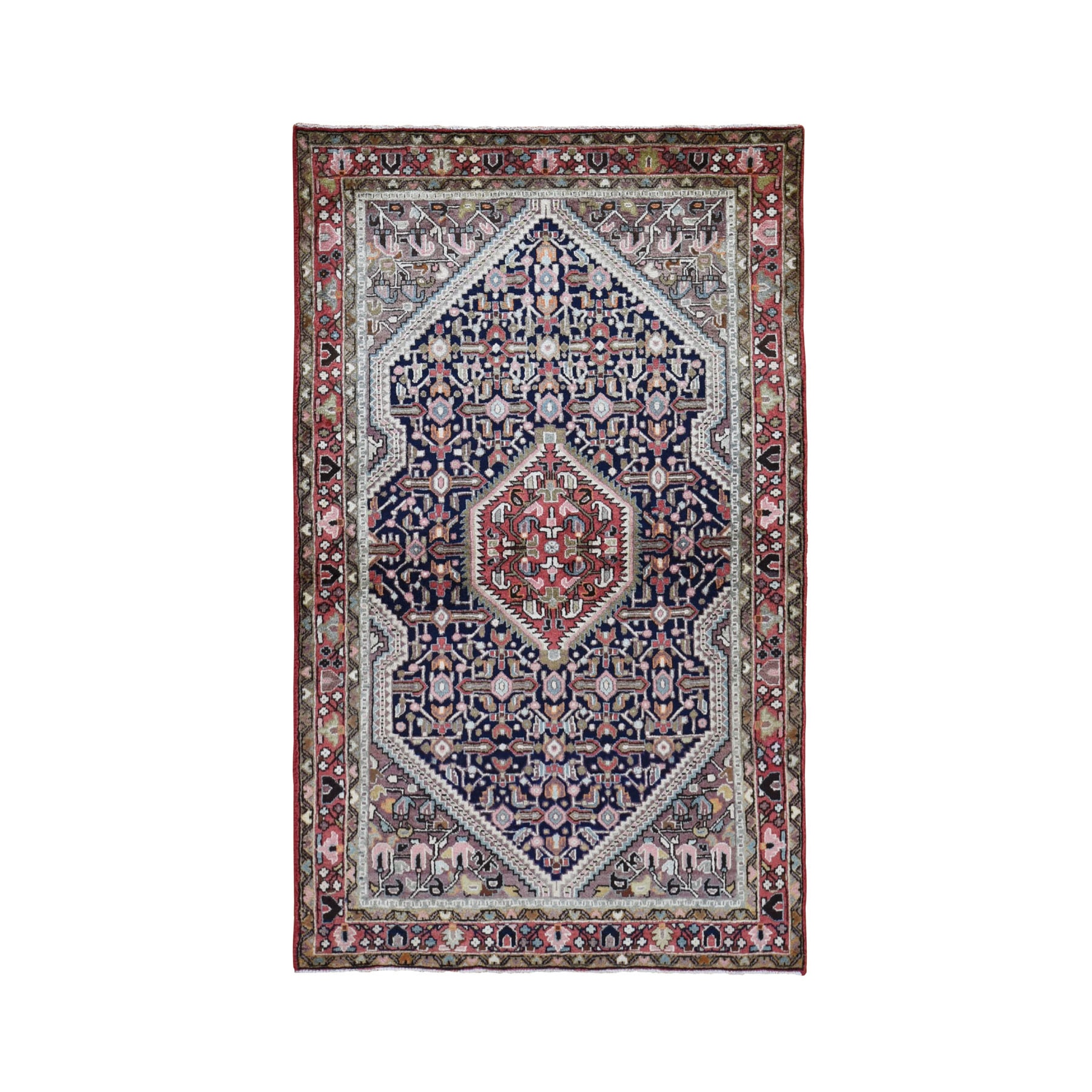 3'5"X5'7" Navy Blue Vintage Persian Tabriz Pure Wool Hand Knotted Oriental Rug moad9aec