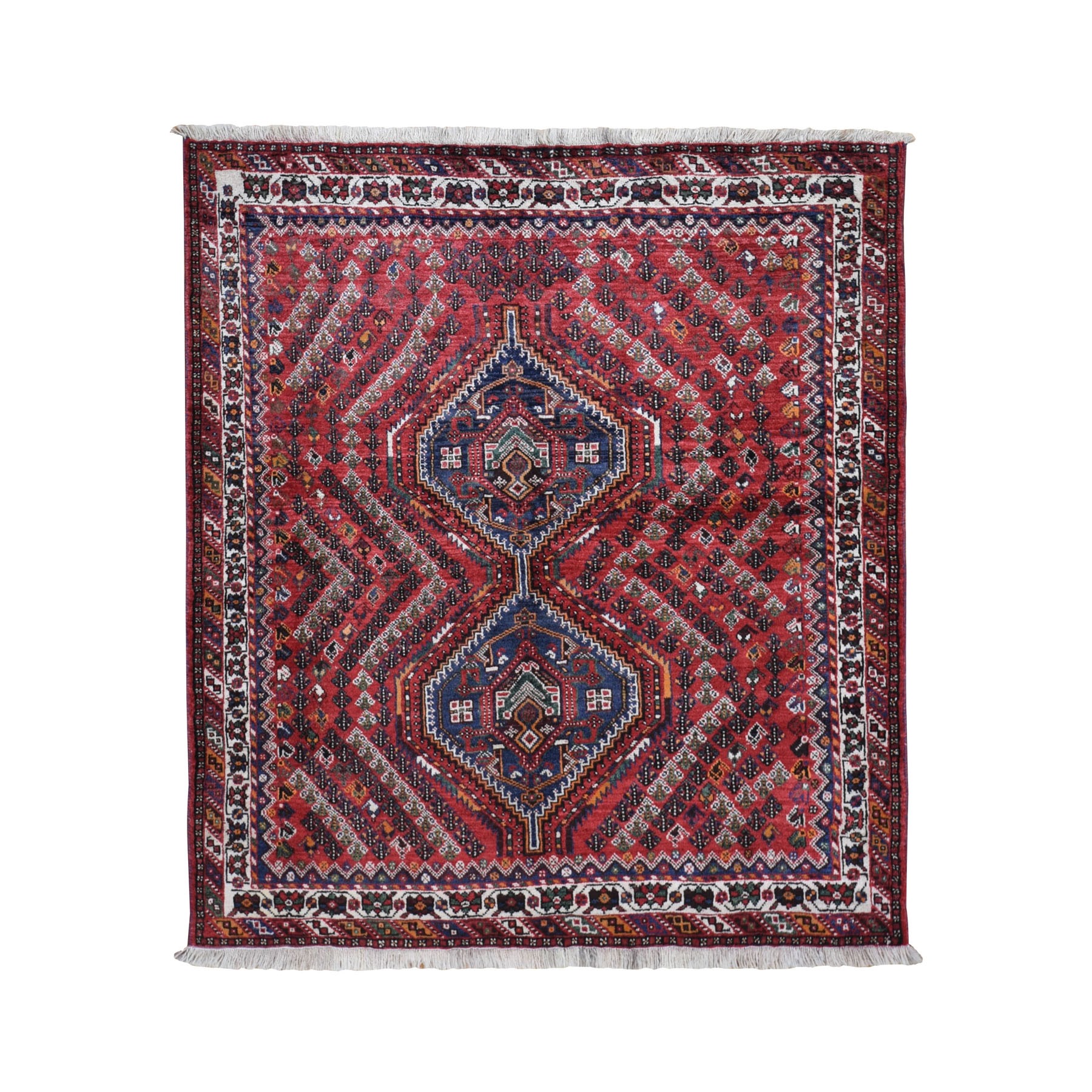 5'7"X6'2" Red Squarish New Persian Shiraz Pure Wool Hand Knotted Oriental Rug moad9ae7
