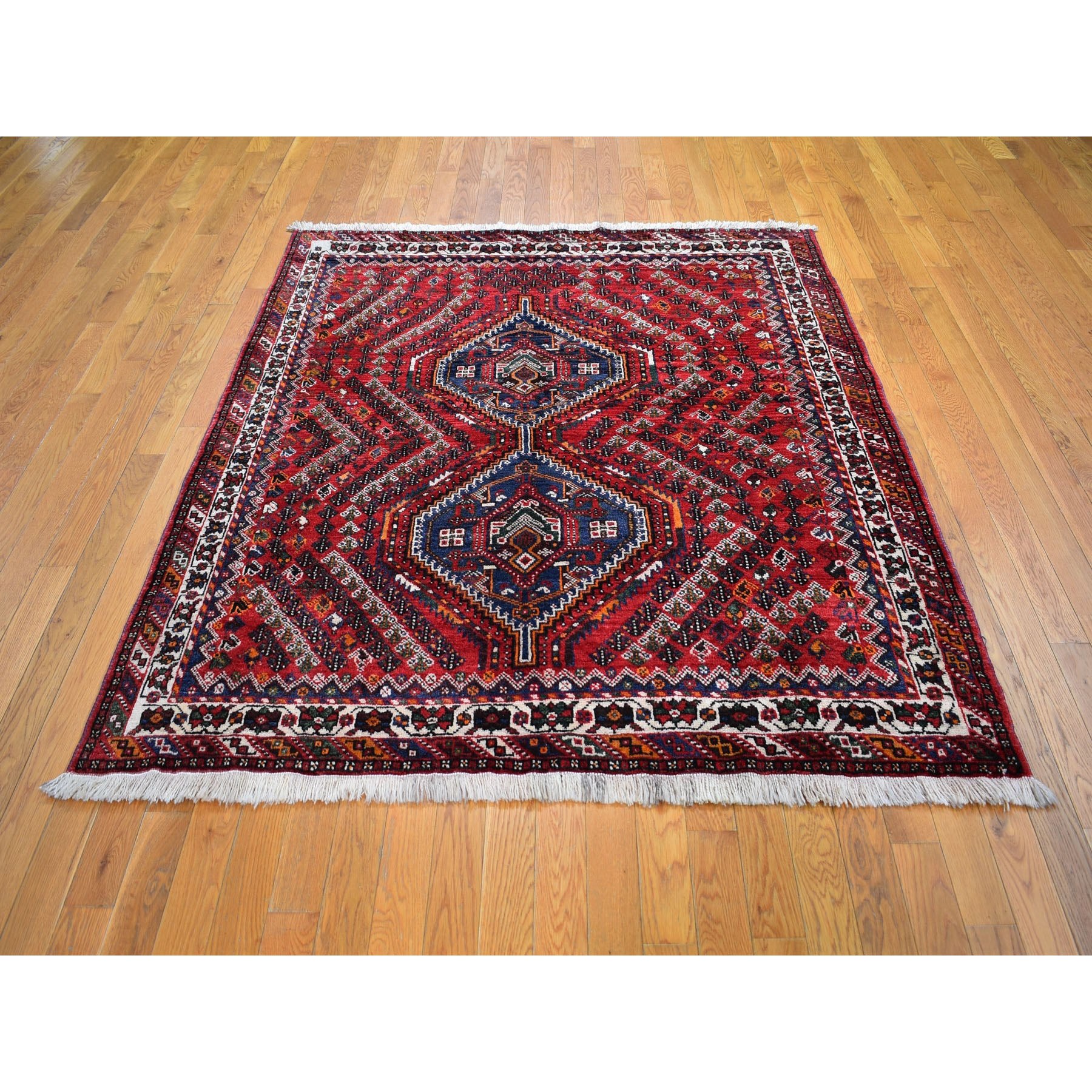 5-7 x6-2  Red Squarish New Persian Shiraz Pure Wool Hand Knotted Oriental Rug 