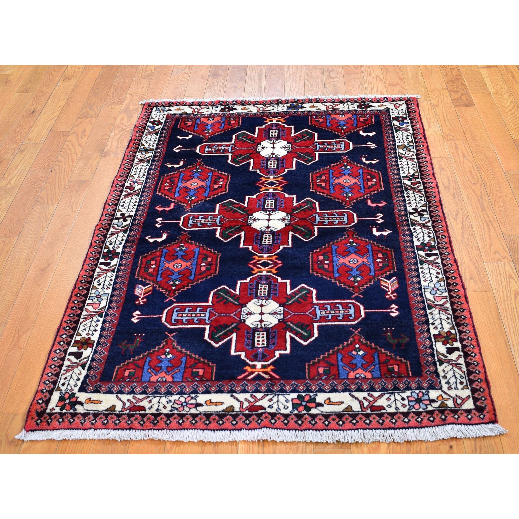 3-7 x5-  Navy Blue New Persian Hamadan Pure Wool Hand Knotted Oriental Rug 