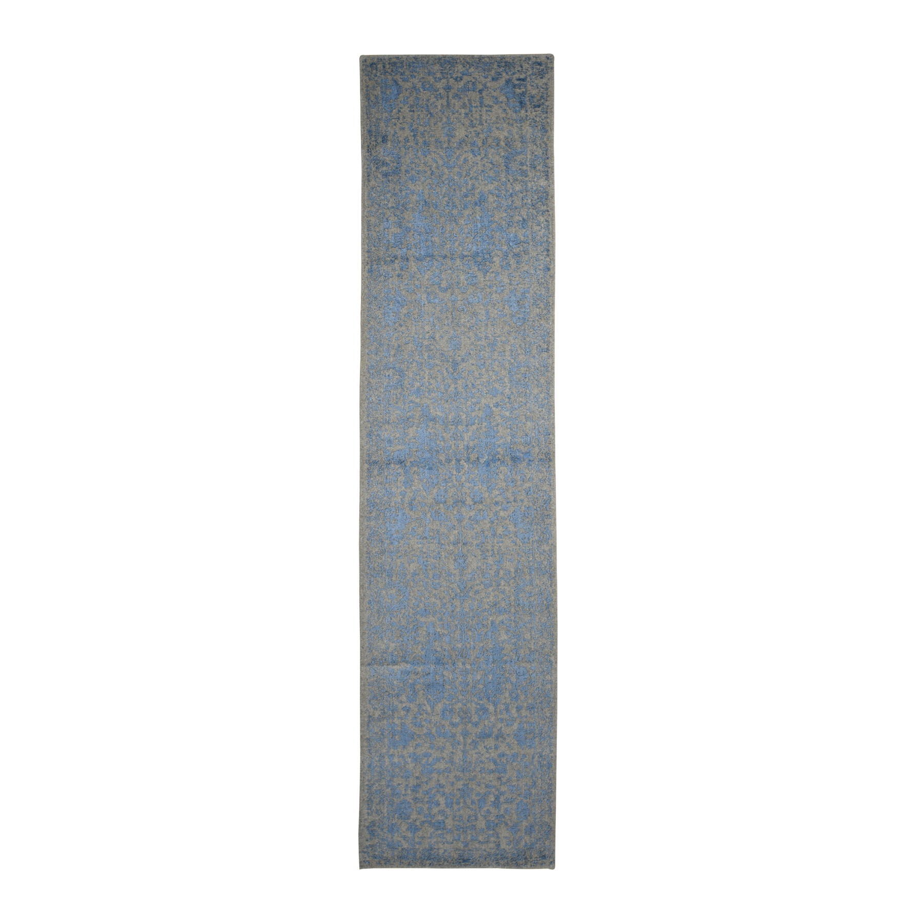 2-5 x8- Jacquard Hand Loomed Blue Broken Cypress Tree Design Silken Thick And Plush Runner Oriental Rug 