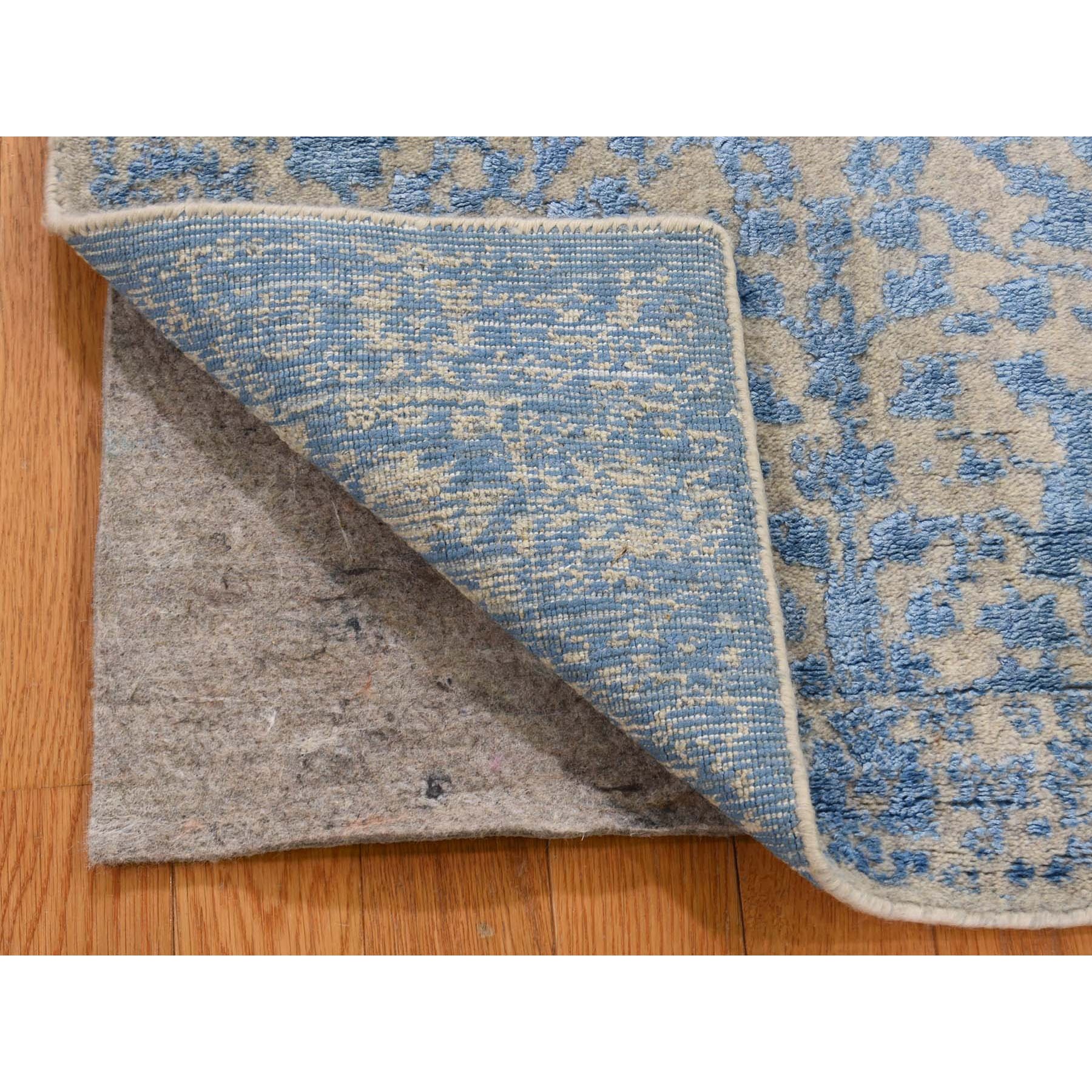 2-5 x8- Jacquard Hand Loomed Blue Broken Cypress Tree Design Silken Thick And Plush Runner Oriental Rug 