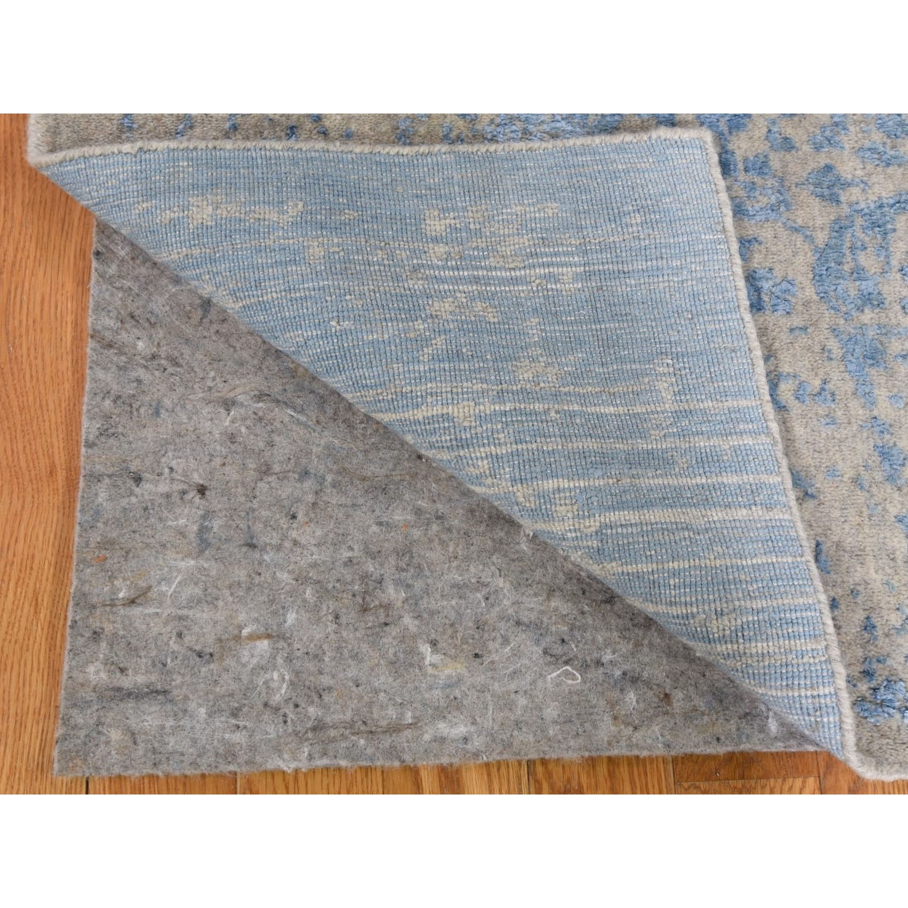 2-5 x10-1  Blue Jacquard Hand Loomed Wool and Art Silk Pomegranate Design Runner Oriental Rug 