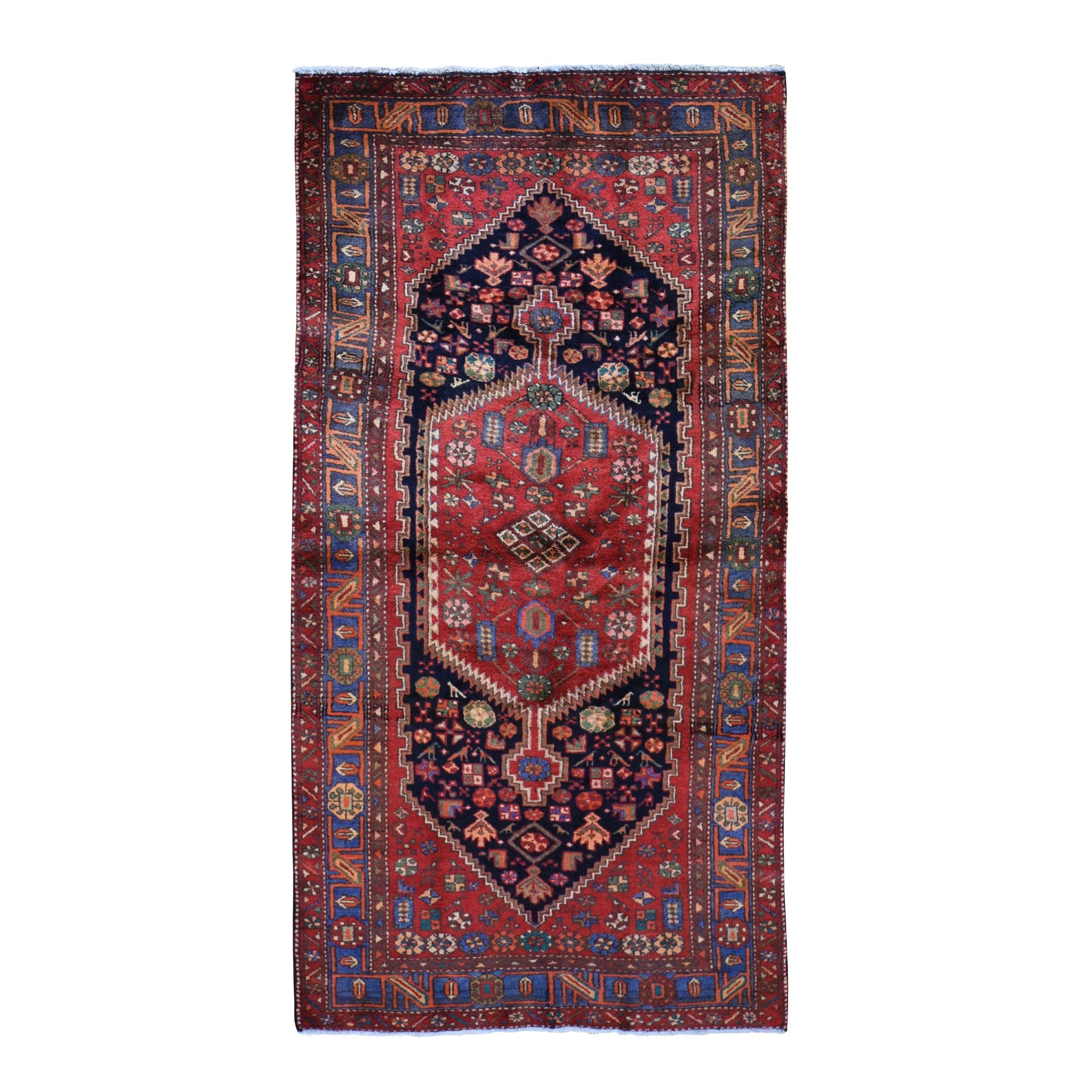 4'6"X8'9" Gallery Size Red Vintage Persian Hamadan Pure Wool Hand Knotted Oriental Rug moad9a77