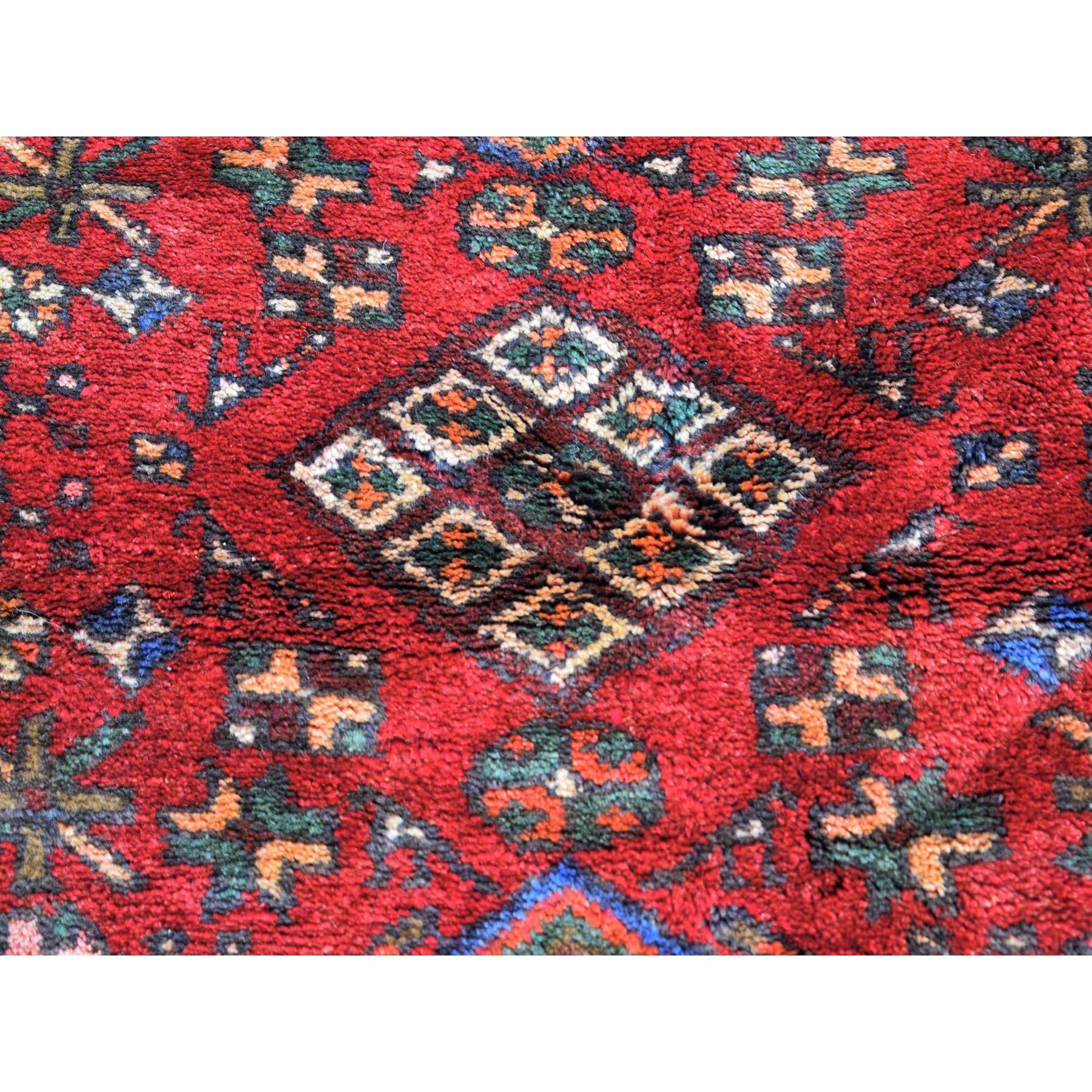 4-6 x8-9  Gallery Size Red Vintage Persian Hamadan Pure Wool Hand Knotted Oriental Rug 