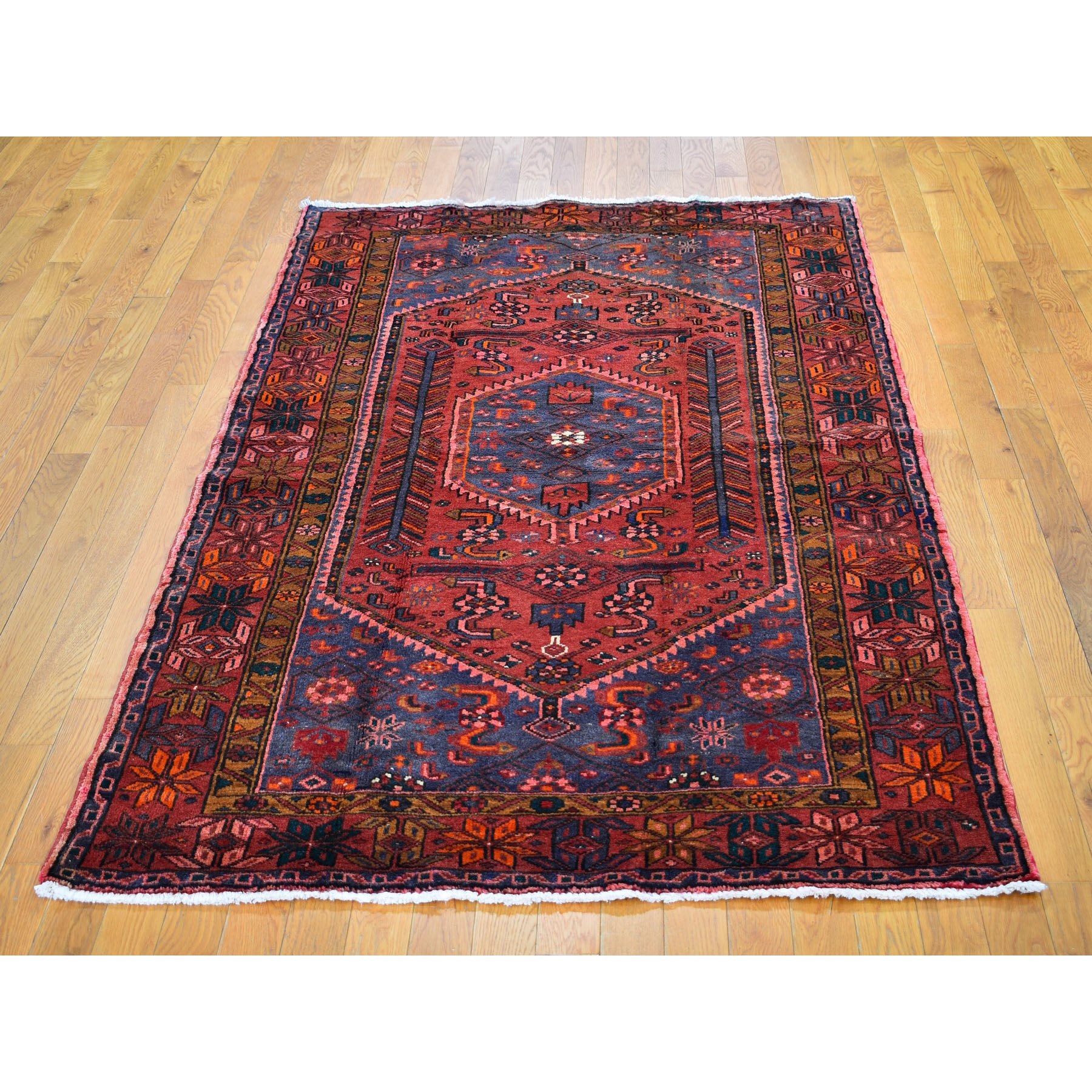 4-5 x7-1  Red New Persian Hamadan Pure Wool Hand Knotted Oriental Rug 