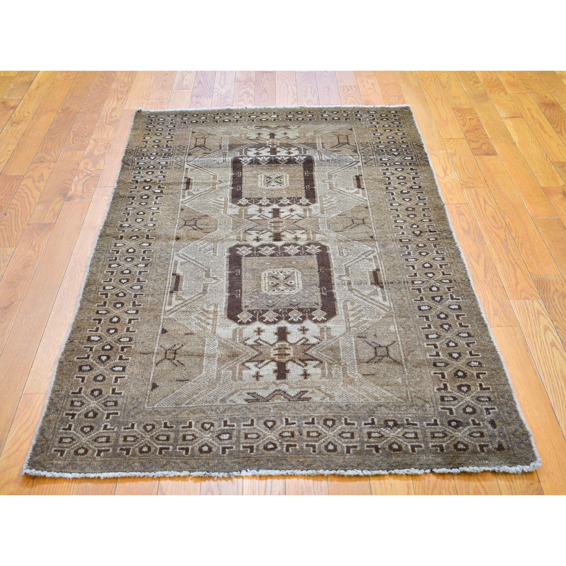 3-5 x6-5  Washed Out Afghan Baluch With Natural Colors Pure Wool Wide Runner Hand Knotted Oriental Rug 