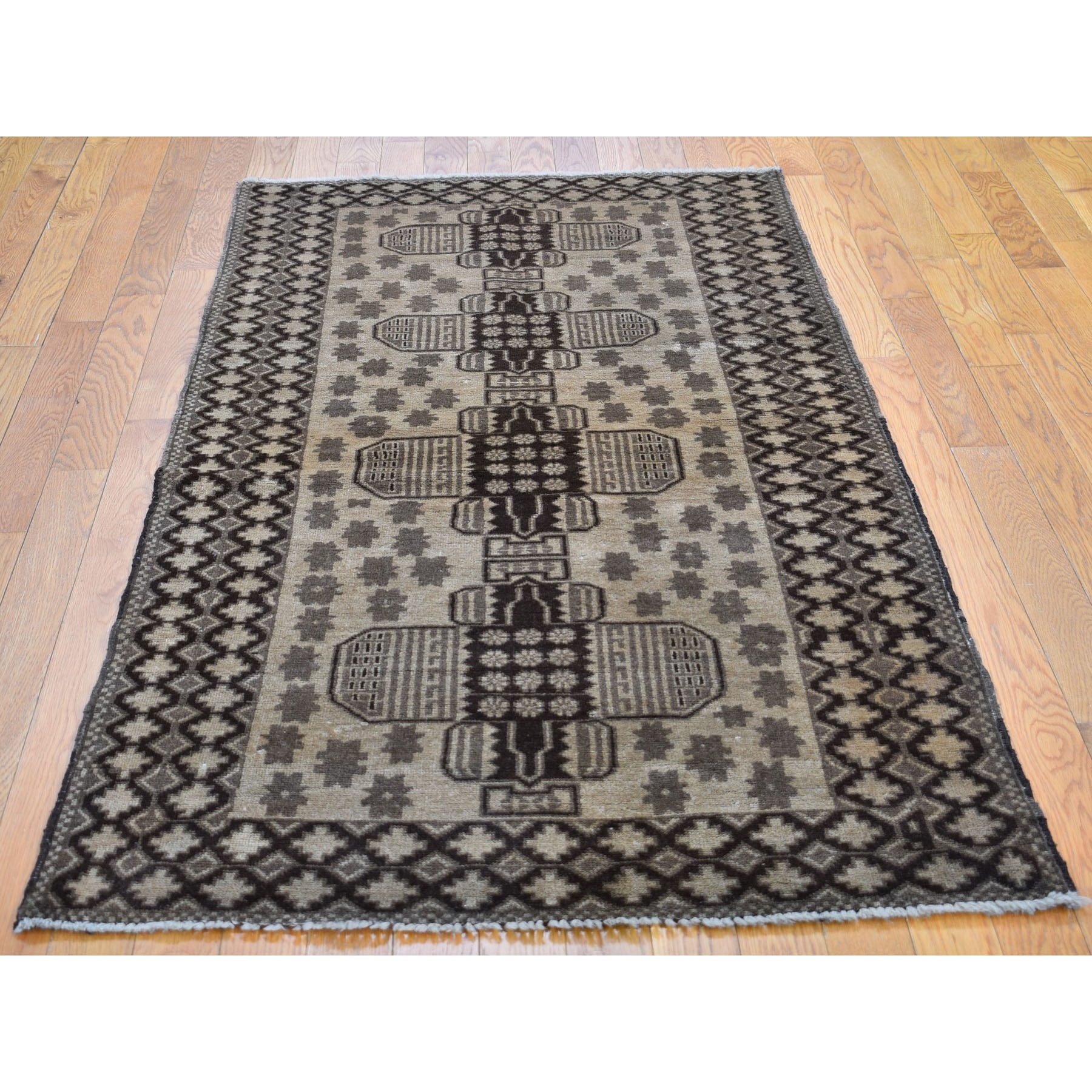 3-3 x6-6  Washed Out Afghan Baluch With Natural Colors Pure Wool Runner Hand Knotted Oriental Rug 