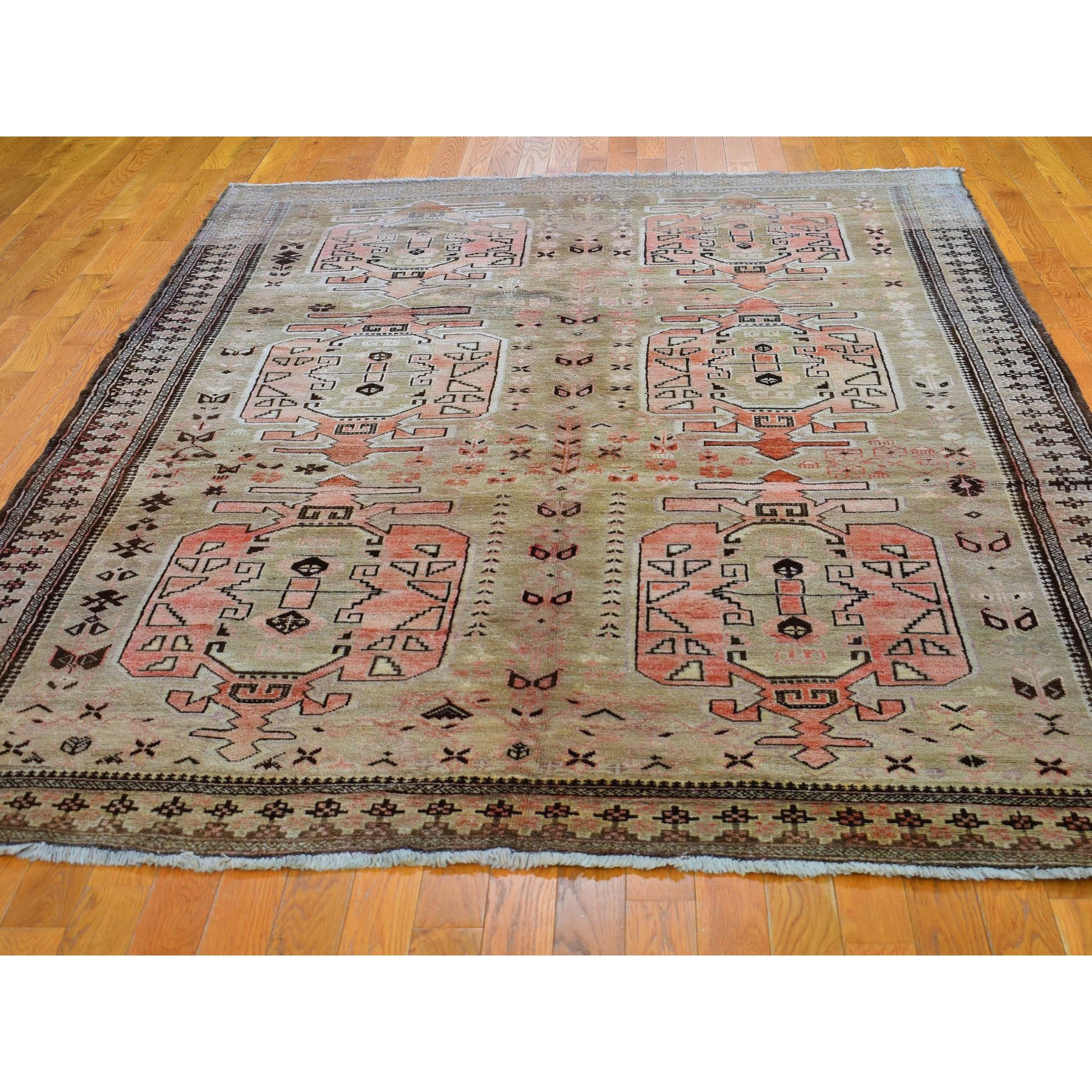6-5 x9-4  Washed Out With Taupe And Salmon Color Pure Wool Hand Knotted Oriental Rug 