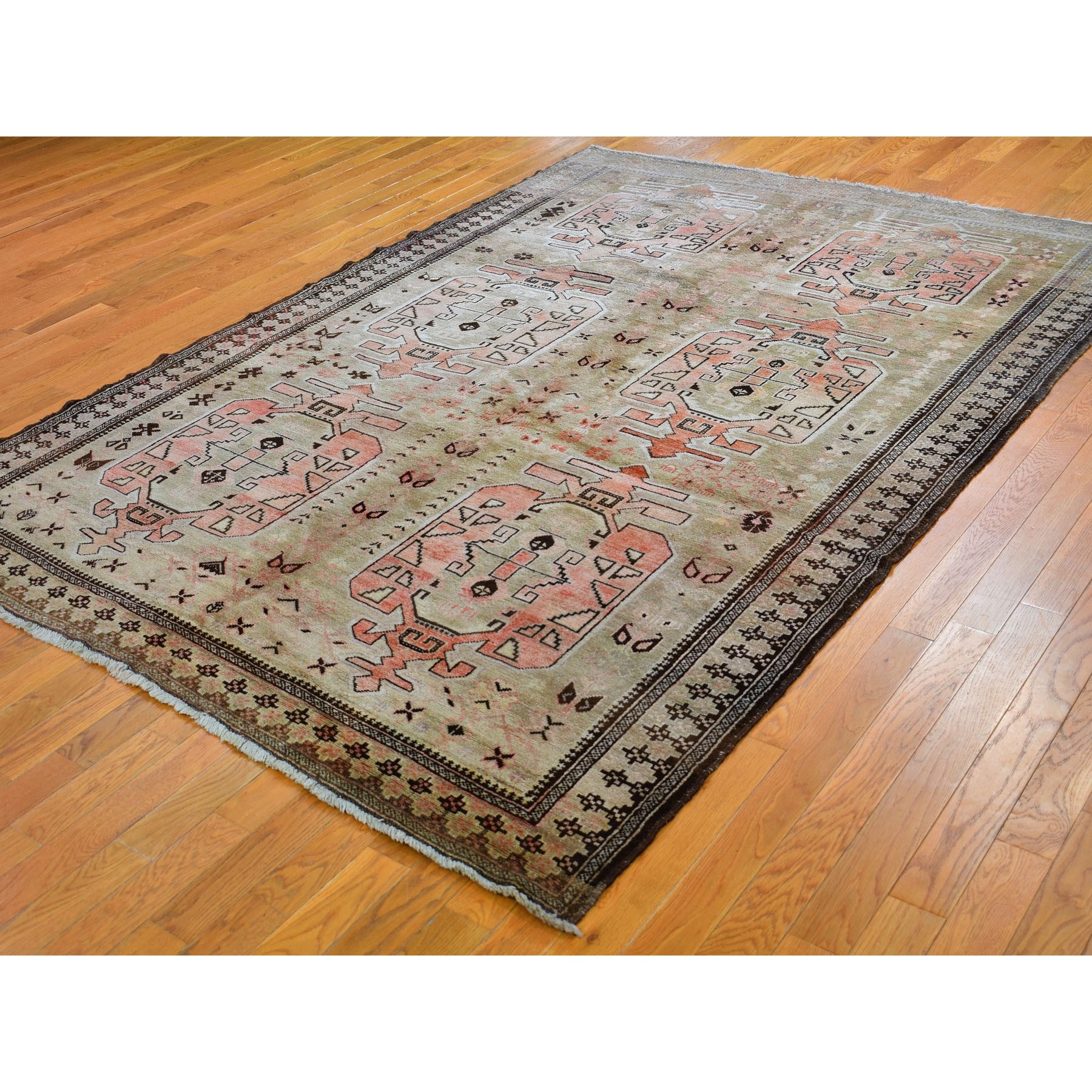 6-5 x9-4  Washed Out With Taupe And Salmon Color Pure Wool Hand Knotted Oriental Rug 