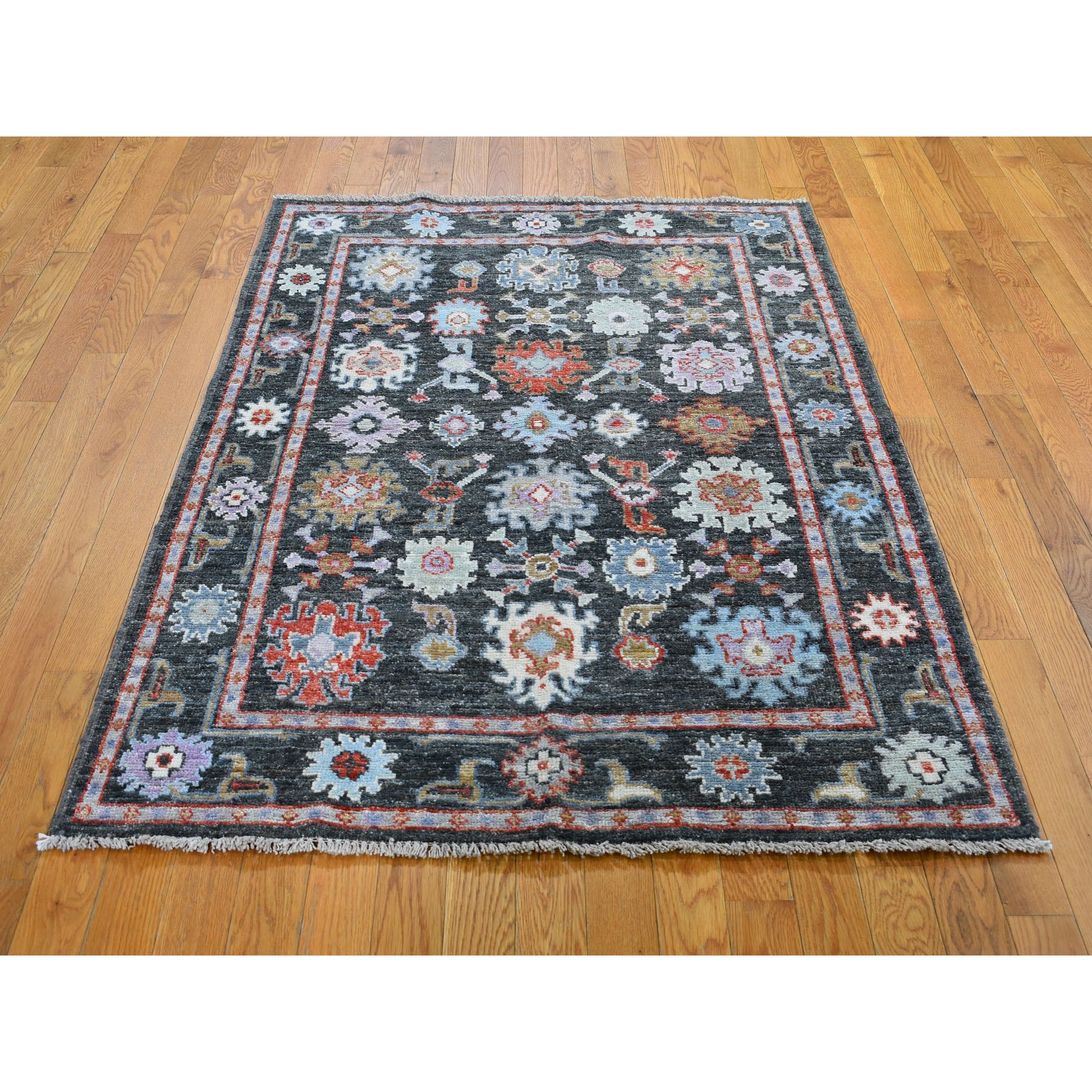 4-x5-7  Charcoal Black Angora Oushak With Soft Velvety Wool Hand Knotted Oriental Rug 
