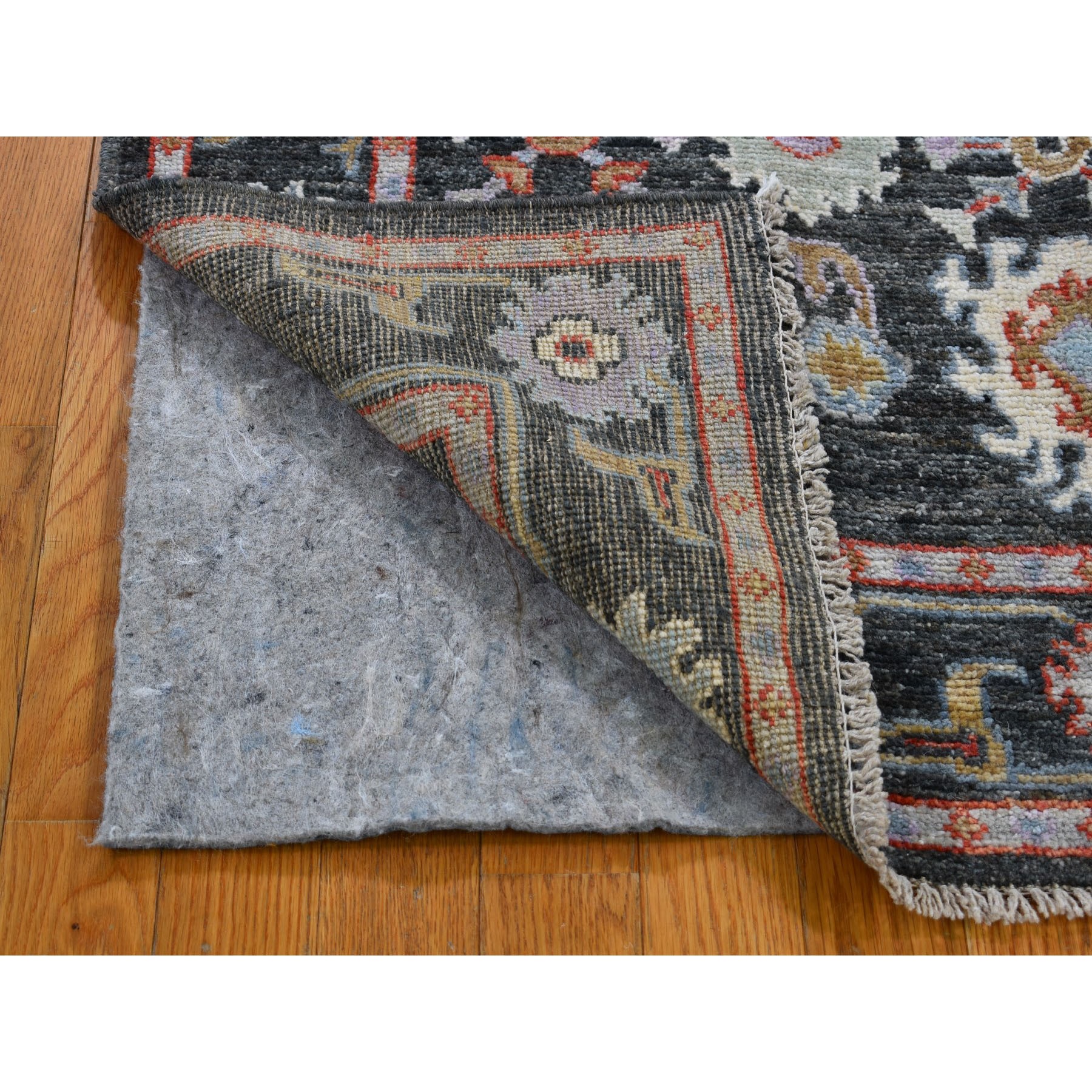 4-x5-7  Charcoal Black Angora Oushak With Soft Velvety Wool Hand Knotted Oriental Rug 