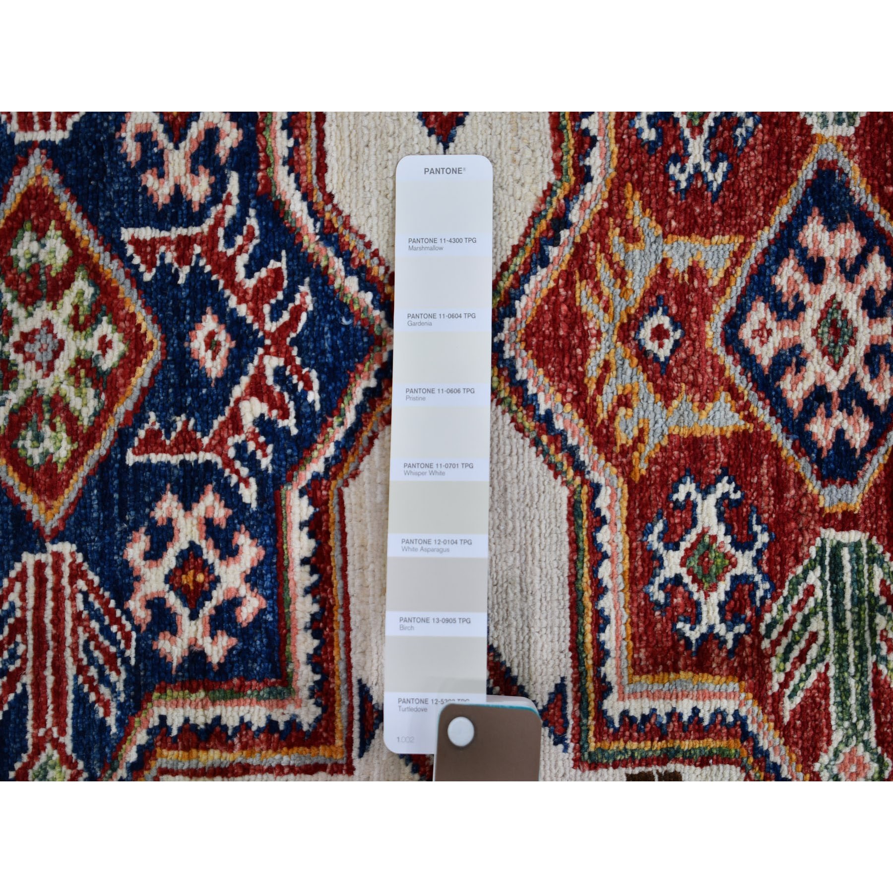 3-4 x4-9  Ivory Super Kazak Pure Wool Geometric Design Hand Knotted Oriental Rug 