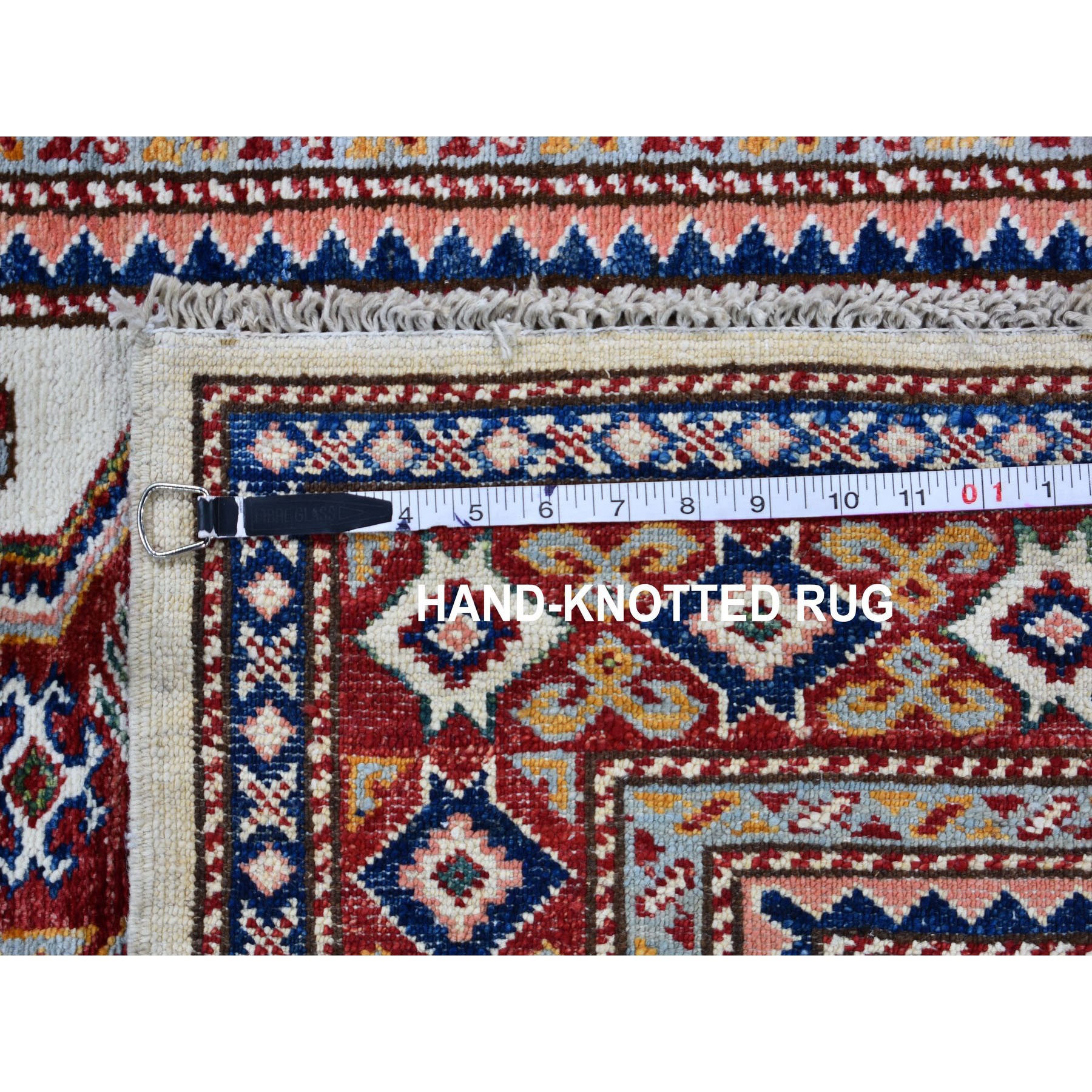 3-4 x4-9  Ivory Super Kazak Pure Wool Geometric Design Hand Knotted Oriental Rug 