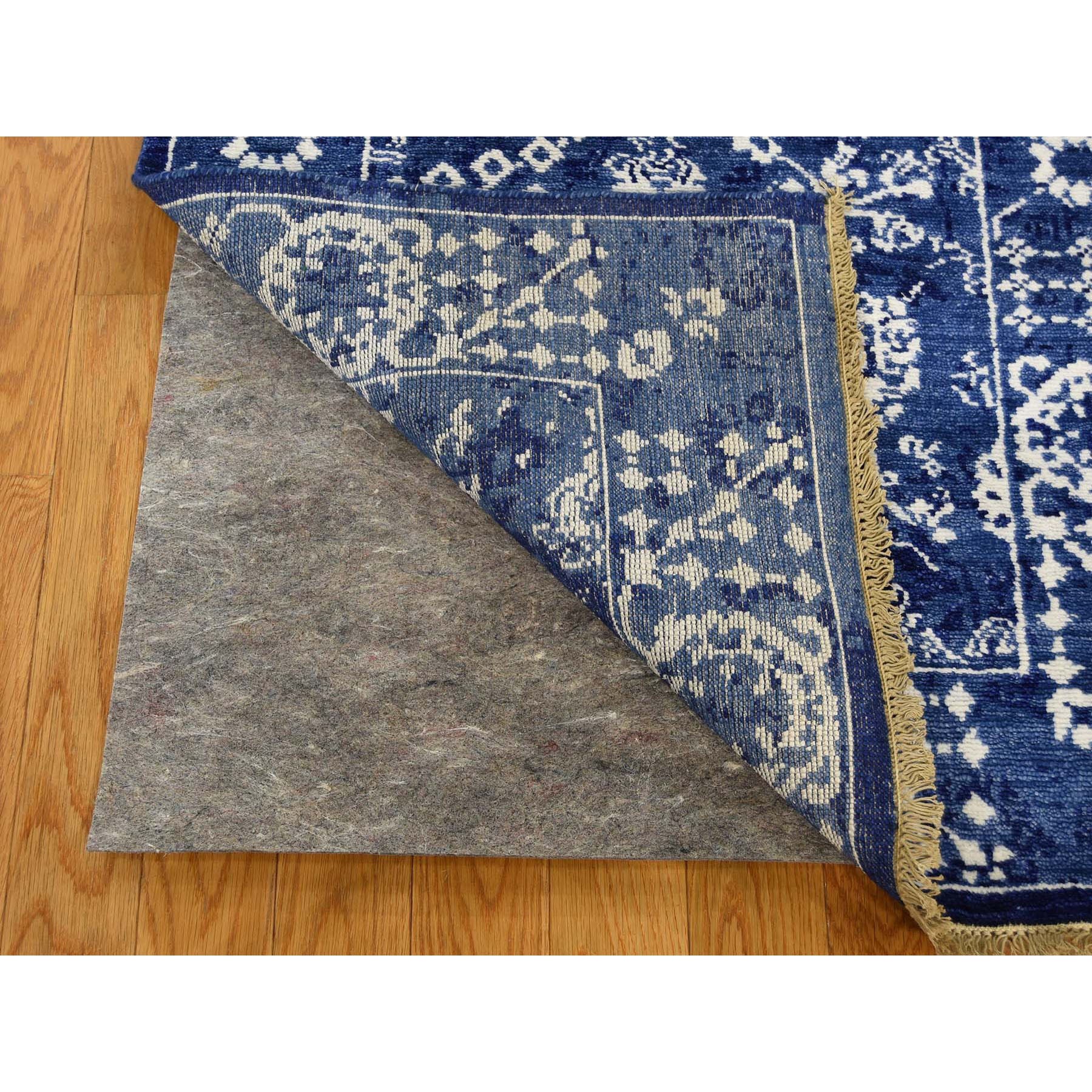 2-8 x8-2  Blue Wool And Silk Tone On Tone Tabriz Runner Hand Knotted Oriental Rug 