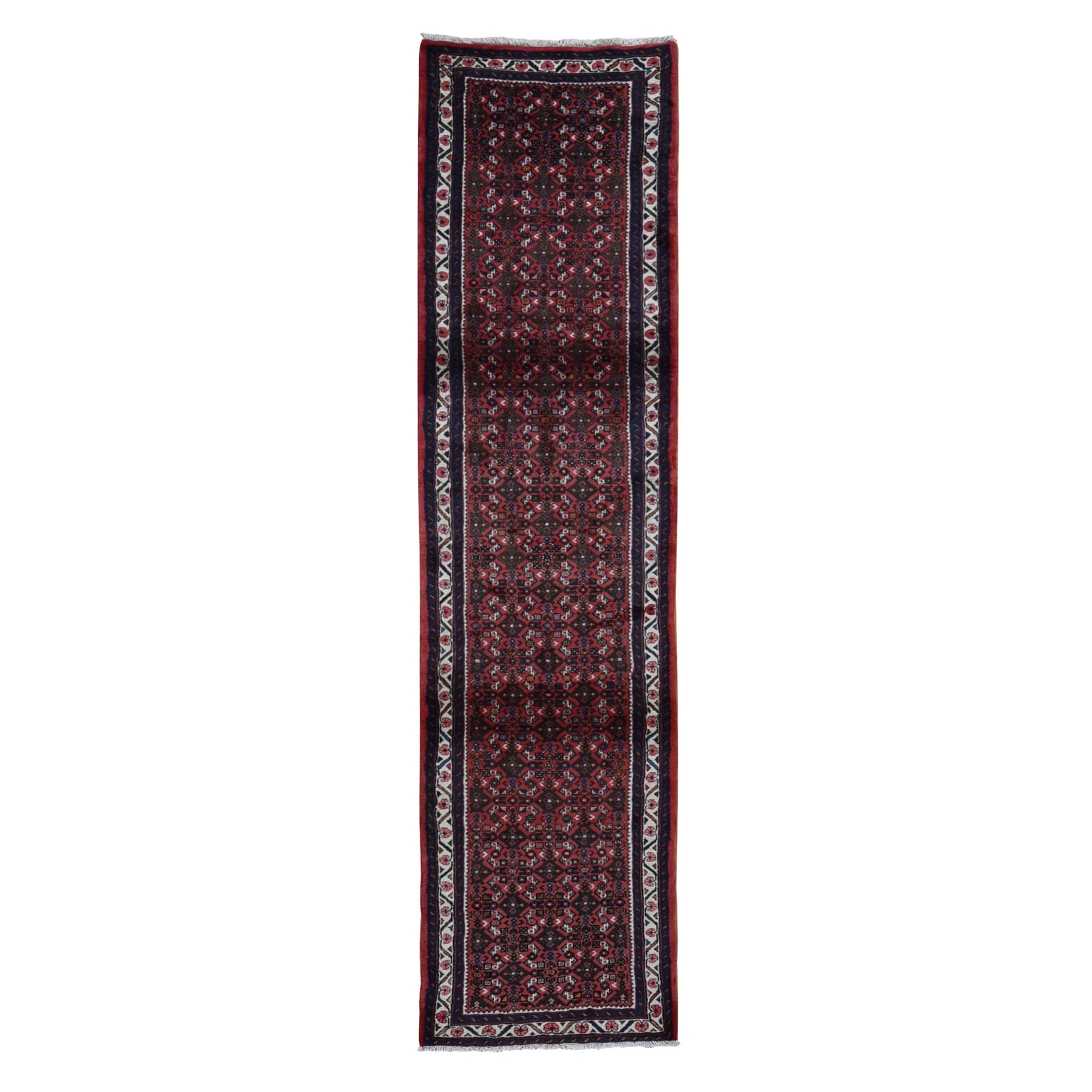 2-6 x10-  Red New Persian Hamadan Fish Design Pure Wool Hand Knotted Narrow Runner Oriental Rug 