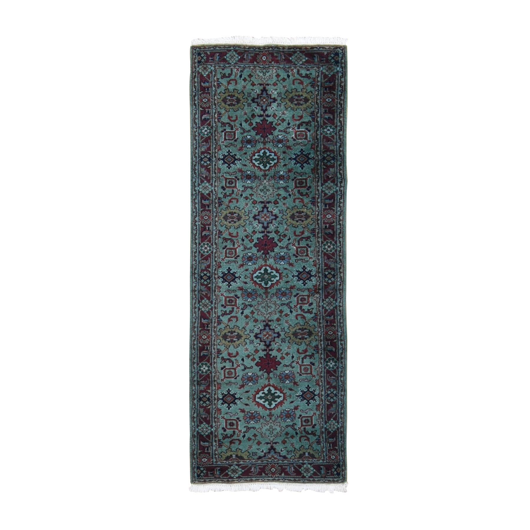 2'6"X7'5" Light Green Indo Mahal Runner Pure Wool Hand Knotted Oriental Rug moad9b7a