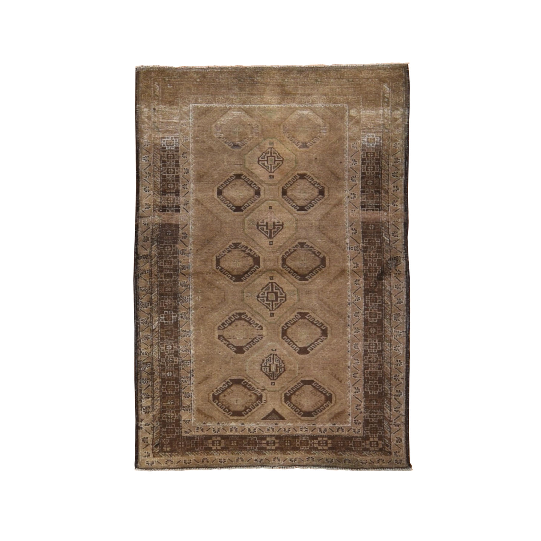 3'7"X6'1" Washed Out With Natural Colors Abrush Tribal Hand Knotted Oriental Rug moad9b79