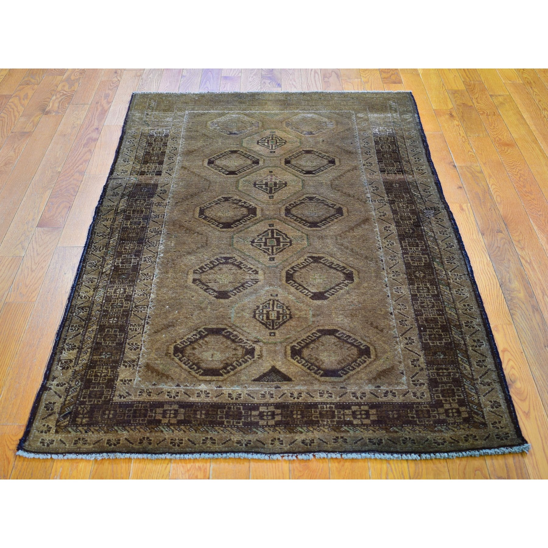 3-7 x6-1  Washed Out With Natural Colors Abrush Tribal Hand Knotted Oriental Rug 