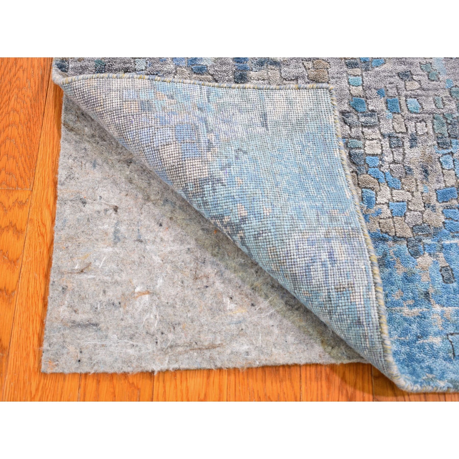 2-x3- Abstract Mosaic Wool And Silk Hand Knotted Oriental Rug 