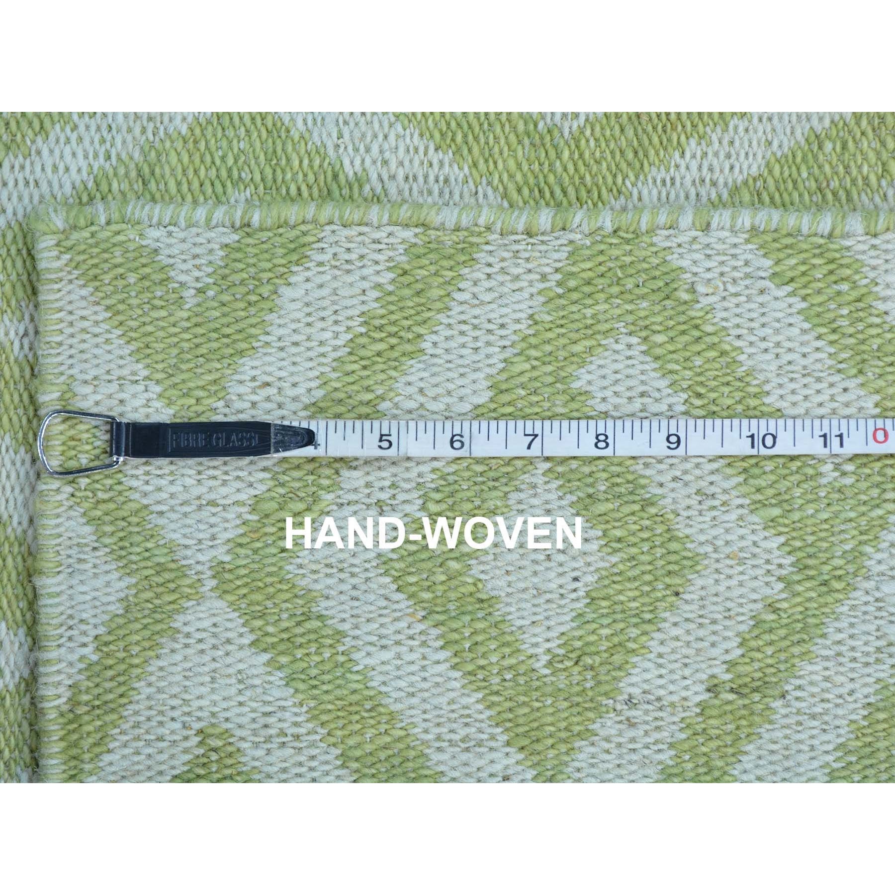 2-9 x7-10  Light Green Reversible Runner Hand Woven Killim Flat Weave Rug 
