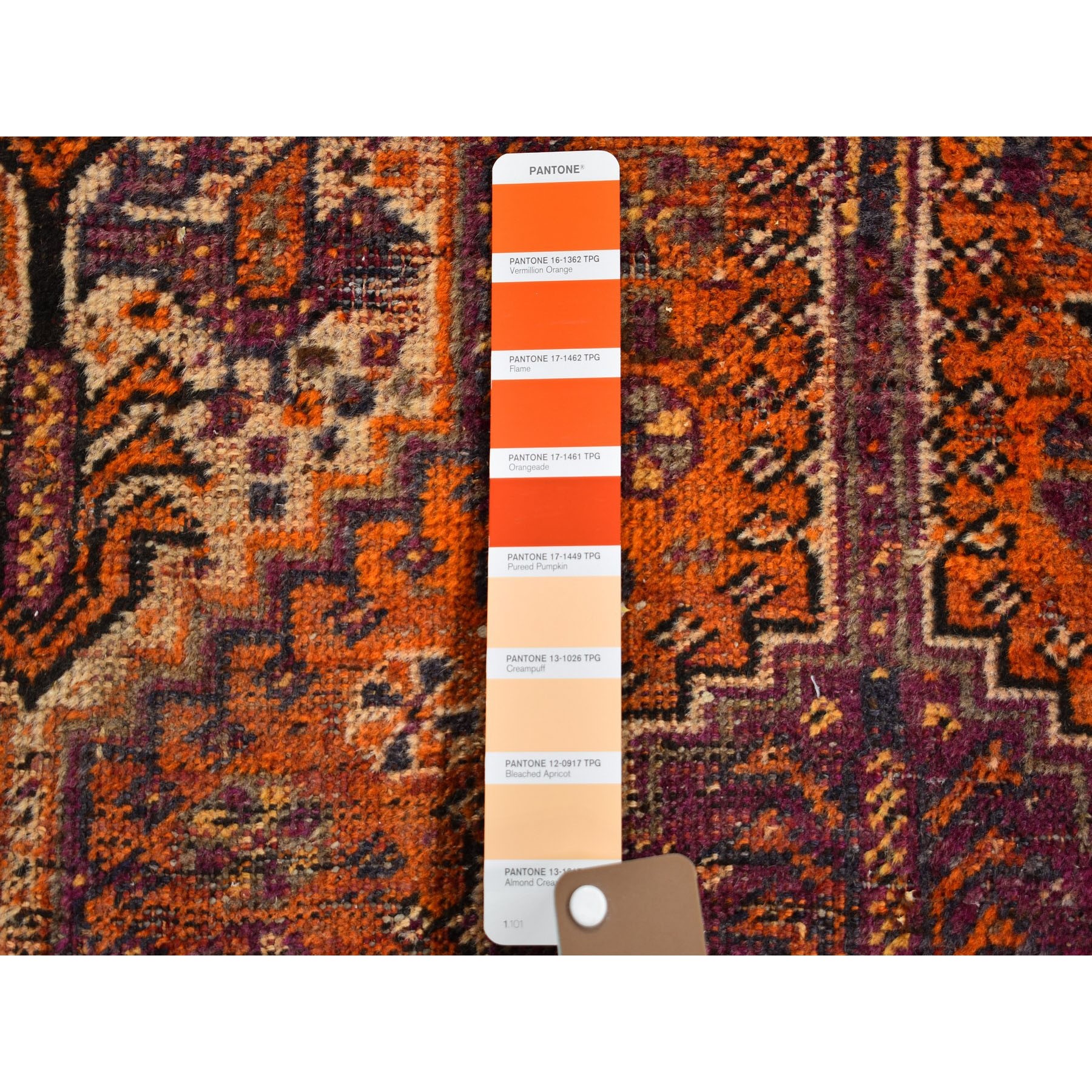 4-x9-5  Orange Gallery Size Old Persian Shiraz Worn And Repaired Hand Knotted Oriental Rug 