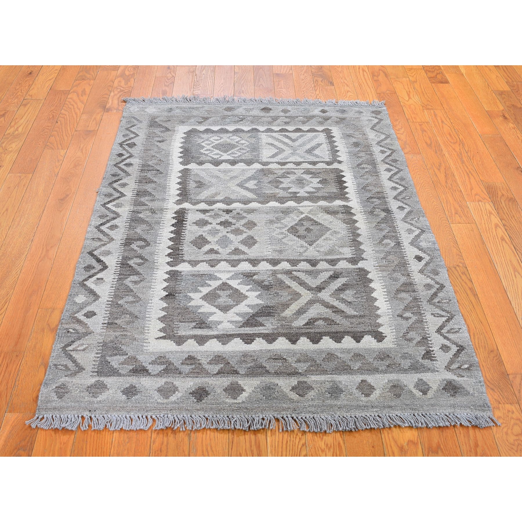 3-4 x5- Undyed Natural Wool Afghan Kilim Reversible Hand Woven Oriental Rug 