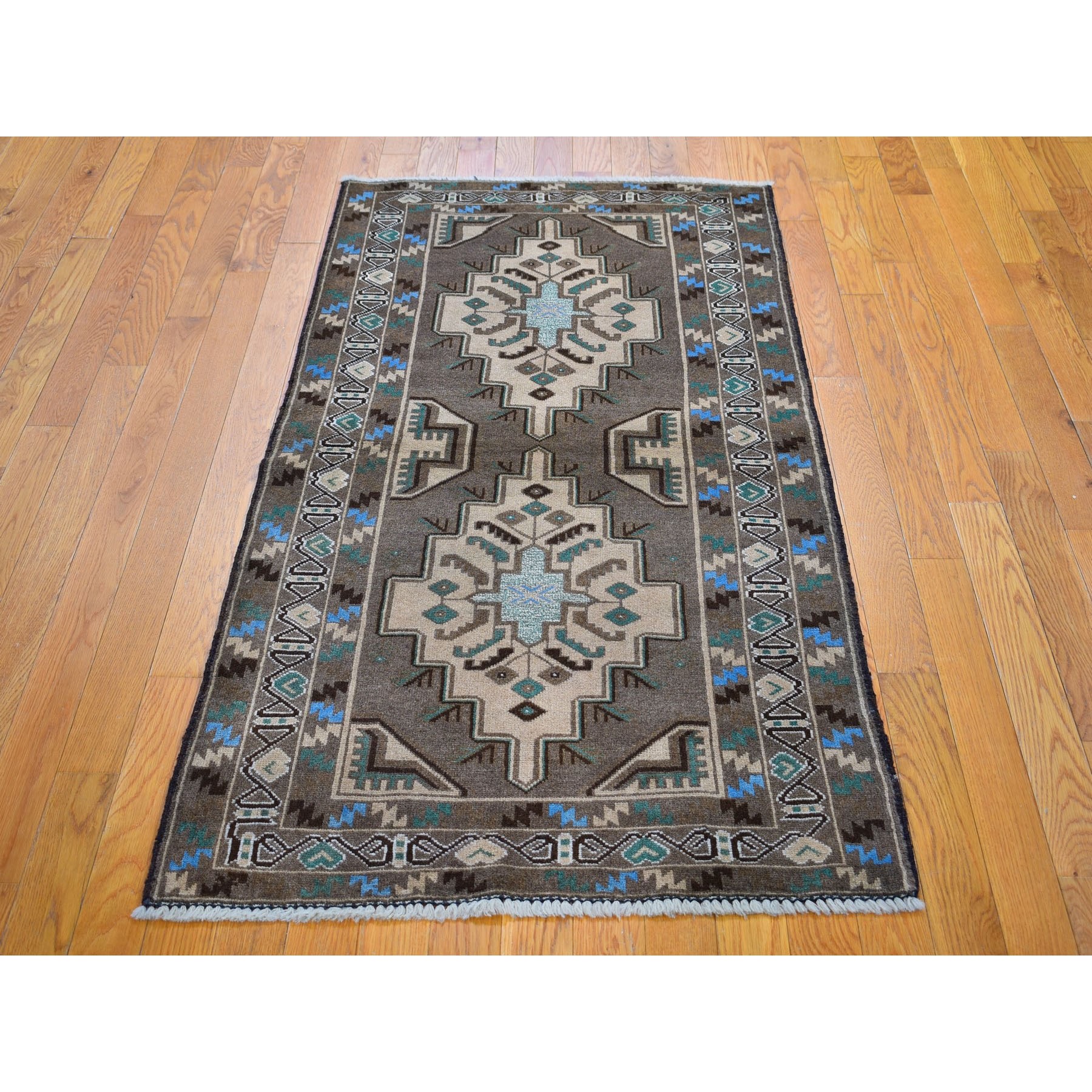 3-x5-2  Washed Out Afghan Baluch Touch Of Blue Pure Wool Hand Knotted Oriental Rug 