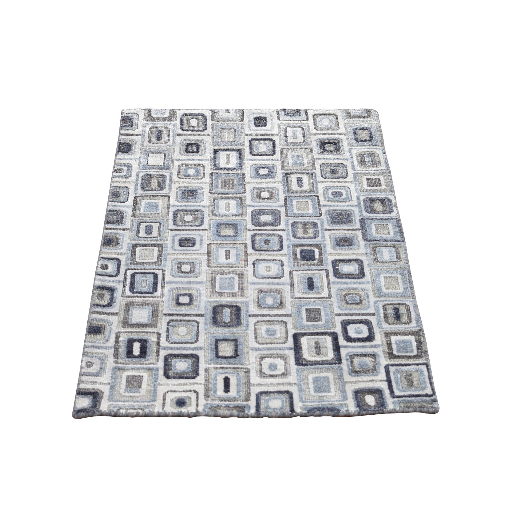 2-x3- Silk With Textured Wool Square Design Hand Knotted Oriental Rug 