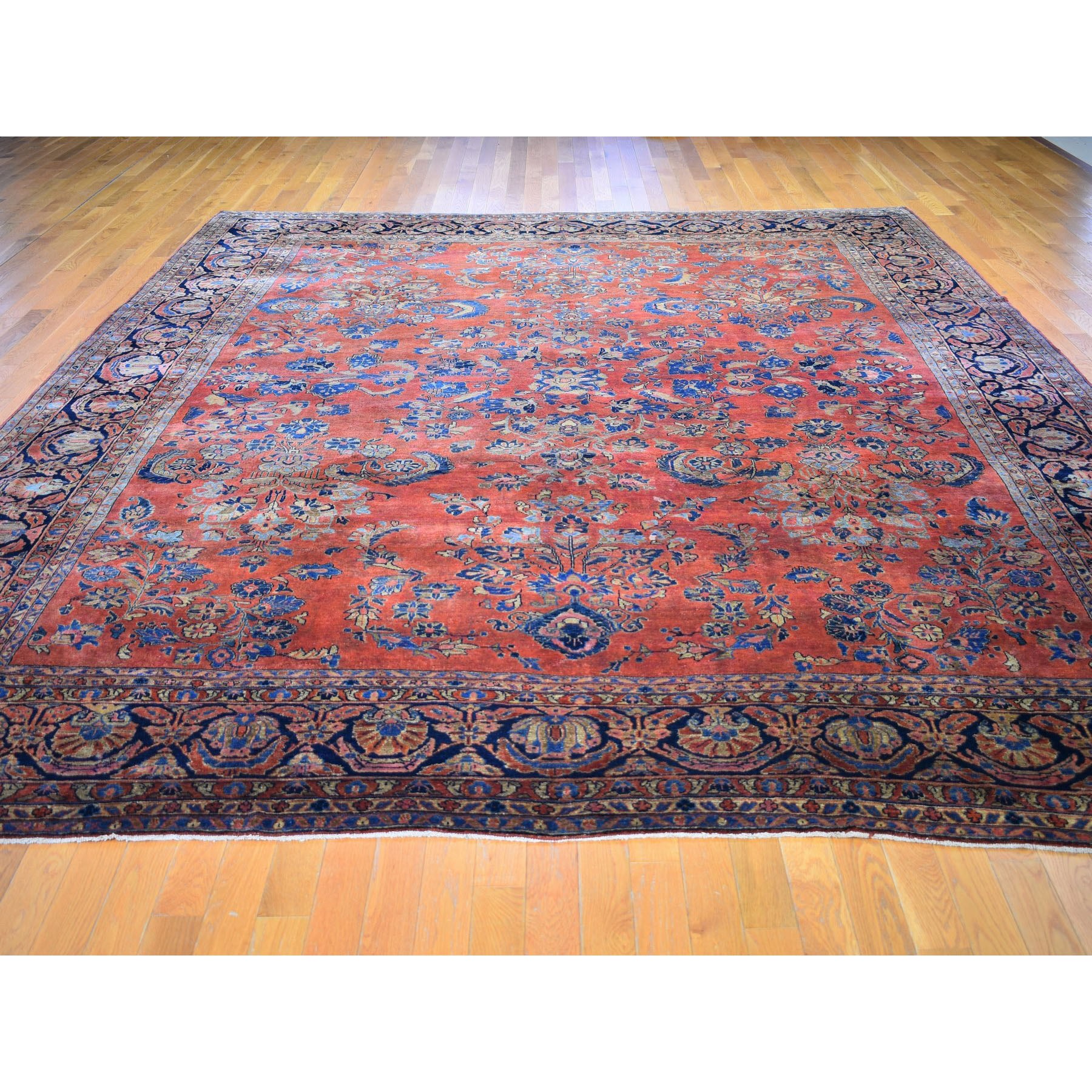 10-6 x13-  Red Antique Persian Sarouk Even Wear Clean And Soft Hand Knotted Oriental Rug 