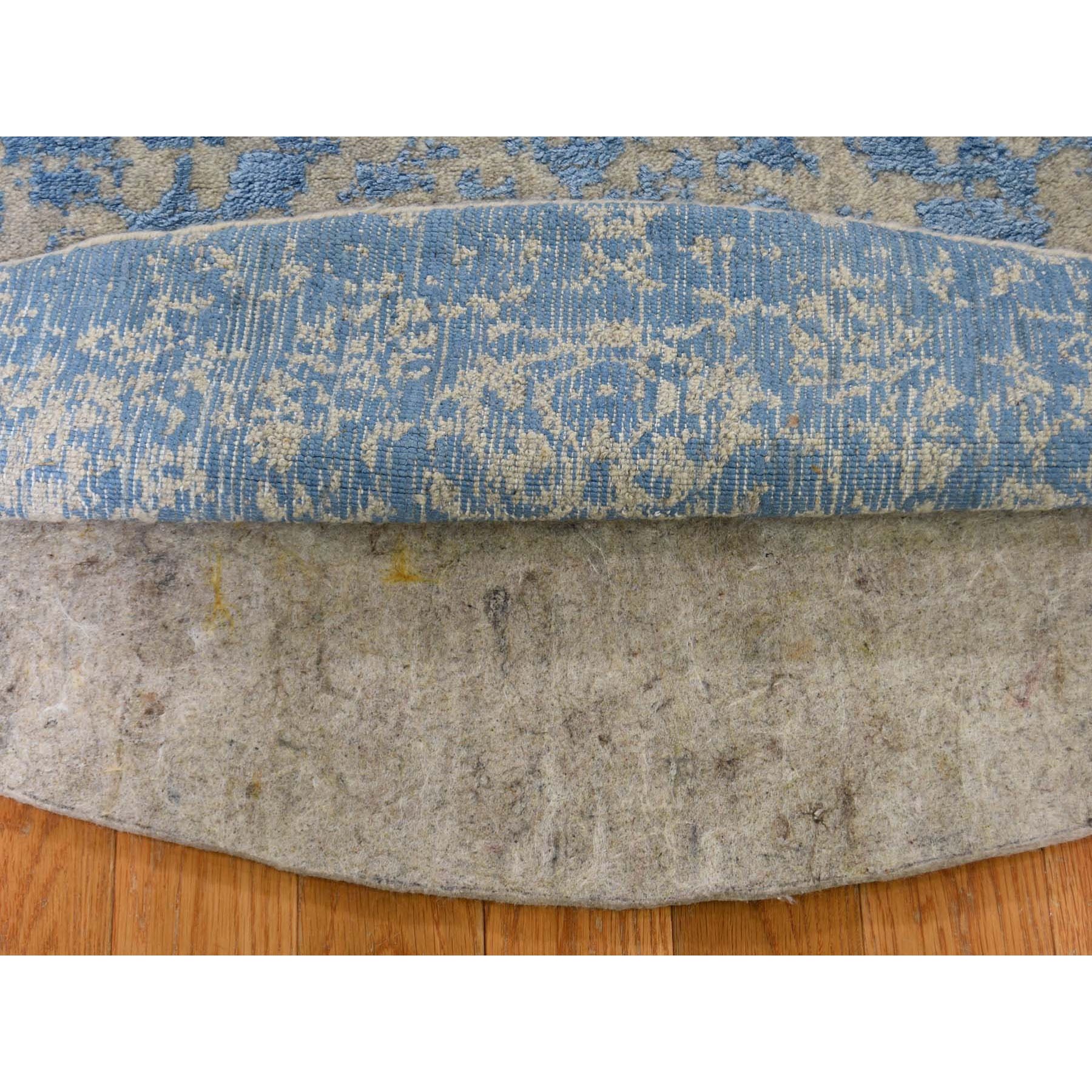 6-x6-  Round Blue Broken Cypress Tree Design Wool And Art Silk Thick Hand Loomed Oriental Rug 