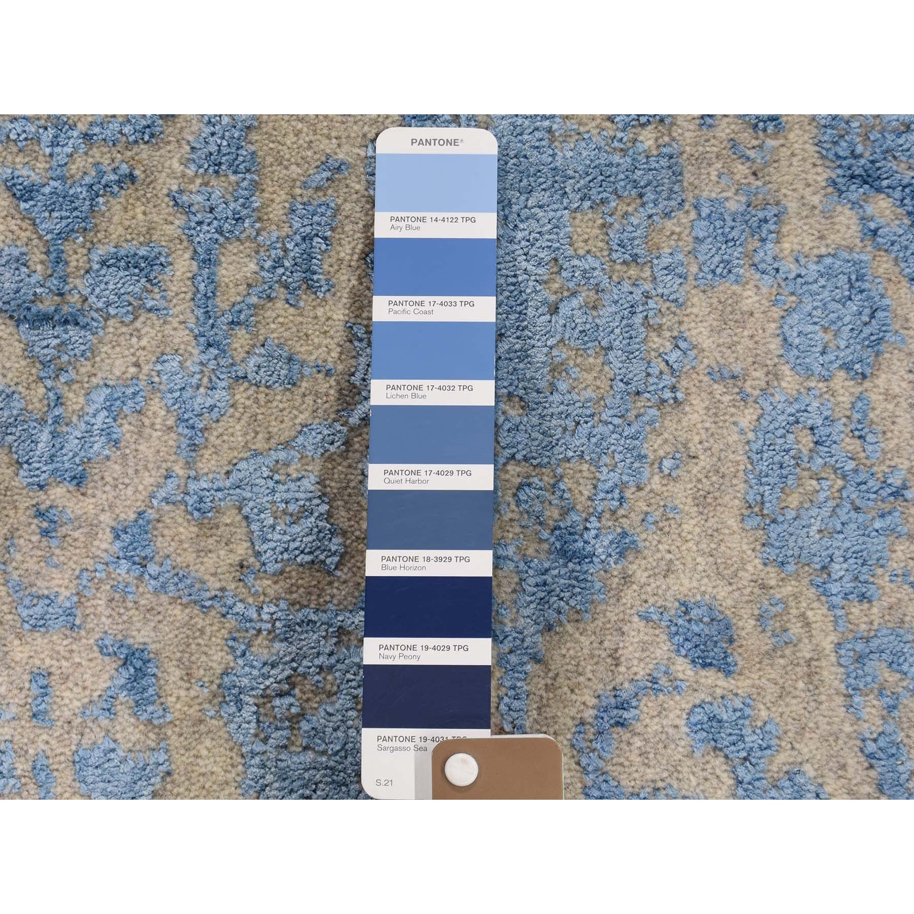 6-x6-  Round Blue Broken Cypress Tree Design Wool And Art Silk Thick Hand Loomed Oriental Rug 