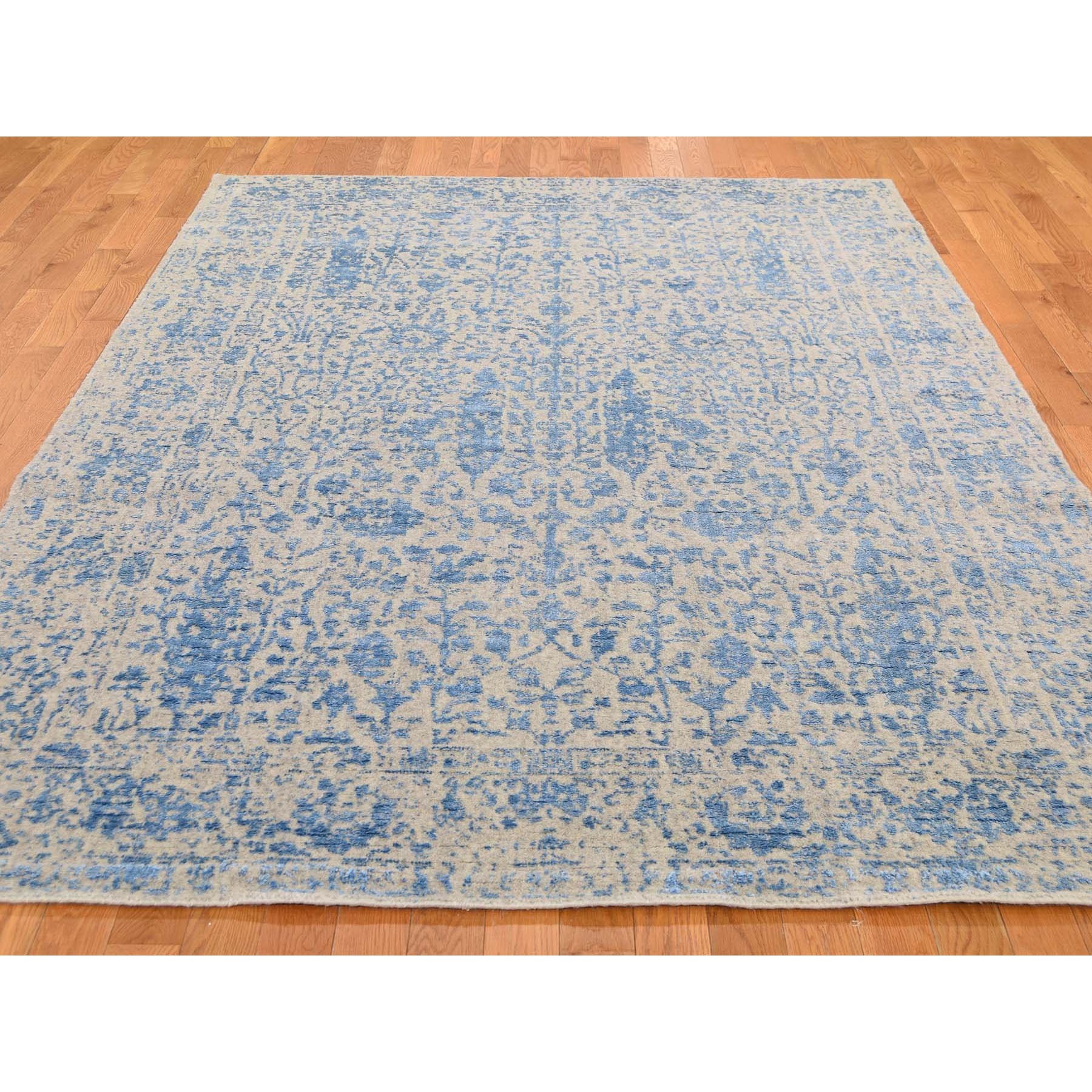 5-10 x9-2  jacquard Hand Loomed Blue Broken Cypress Tree Design Wool And Art Silk Thick And Plush Oriental Rug 