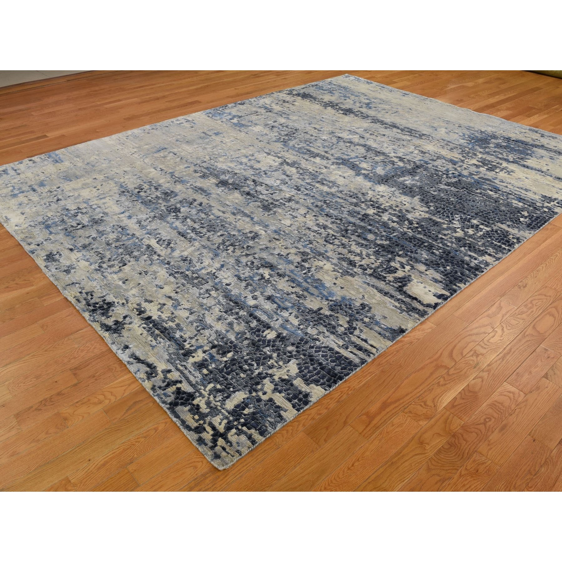 9-x12-  Abstract With Mosaic Design Wool And Silk Hand Knotted Oriental Rug 