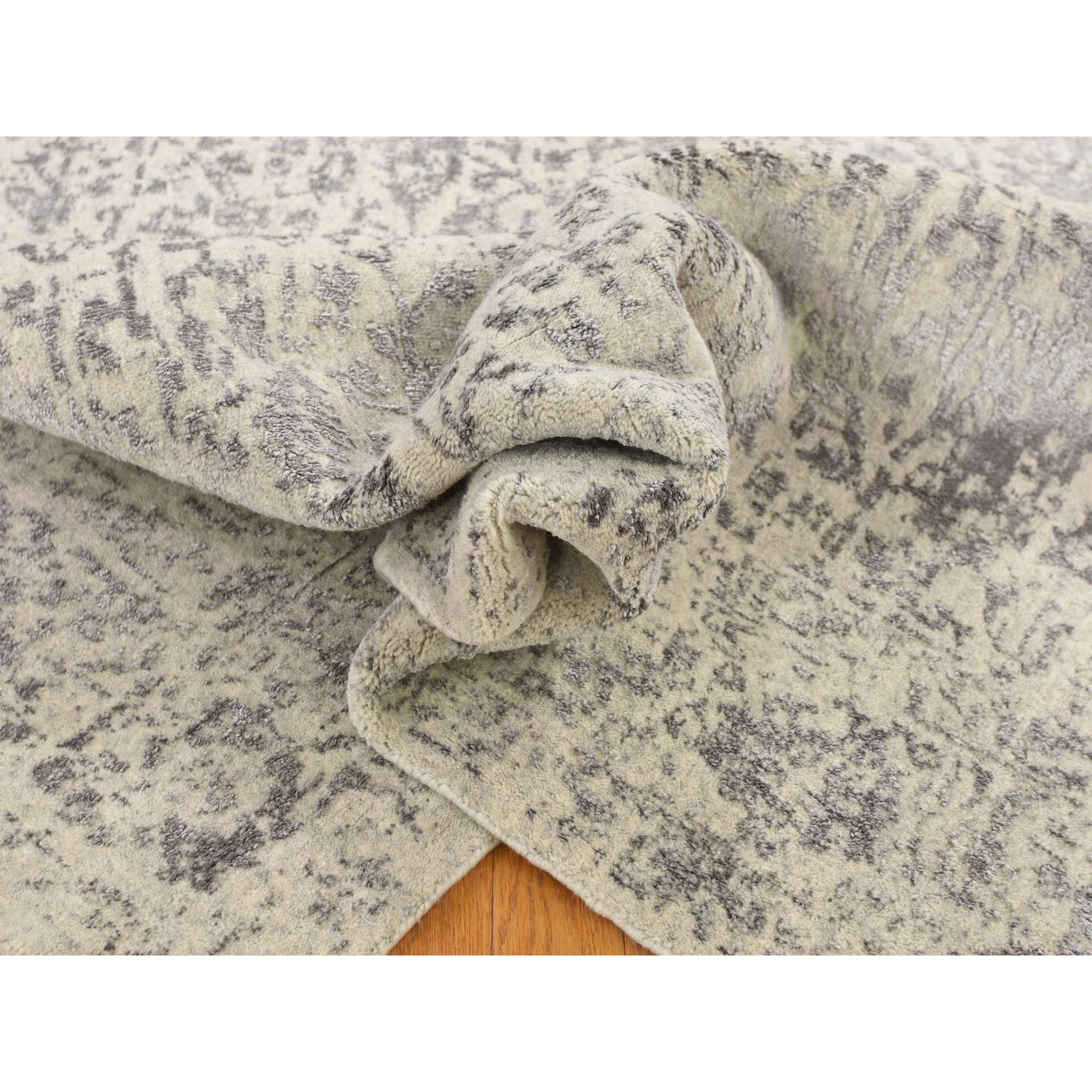 5-10 x9-1  Gray Broken Cypress Tree Design Wool And Art Silk Thick Hand Loomed Oriental Rug 